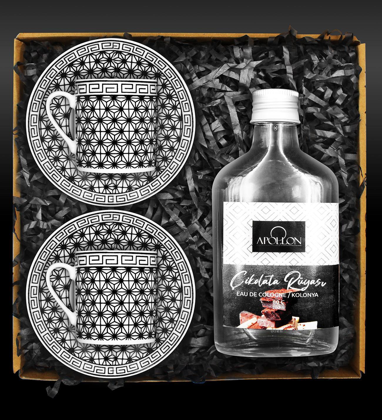İkili Porselen Fincan Takımı & Apollon 200 ML Kolonya Seti