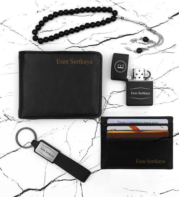 Kişiye Özel Cüzdan & Anahtarlık & Kartlık & Zippo Model Çakmak & Tesbih Hediye Seti