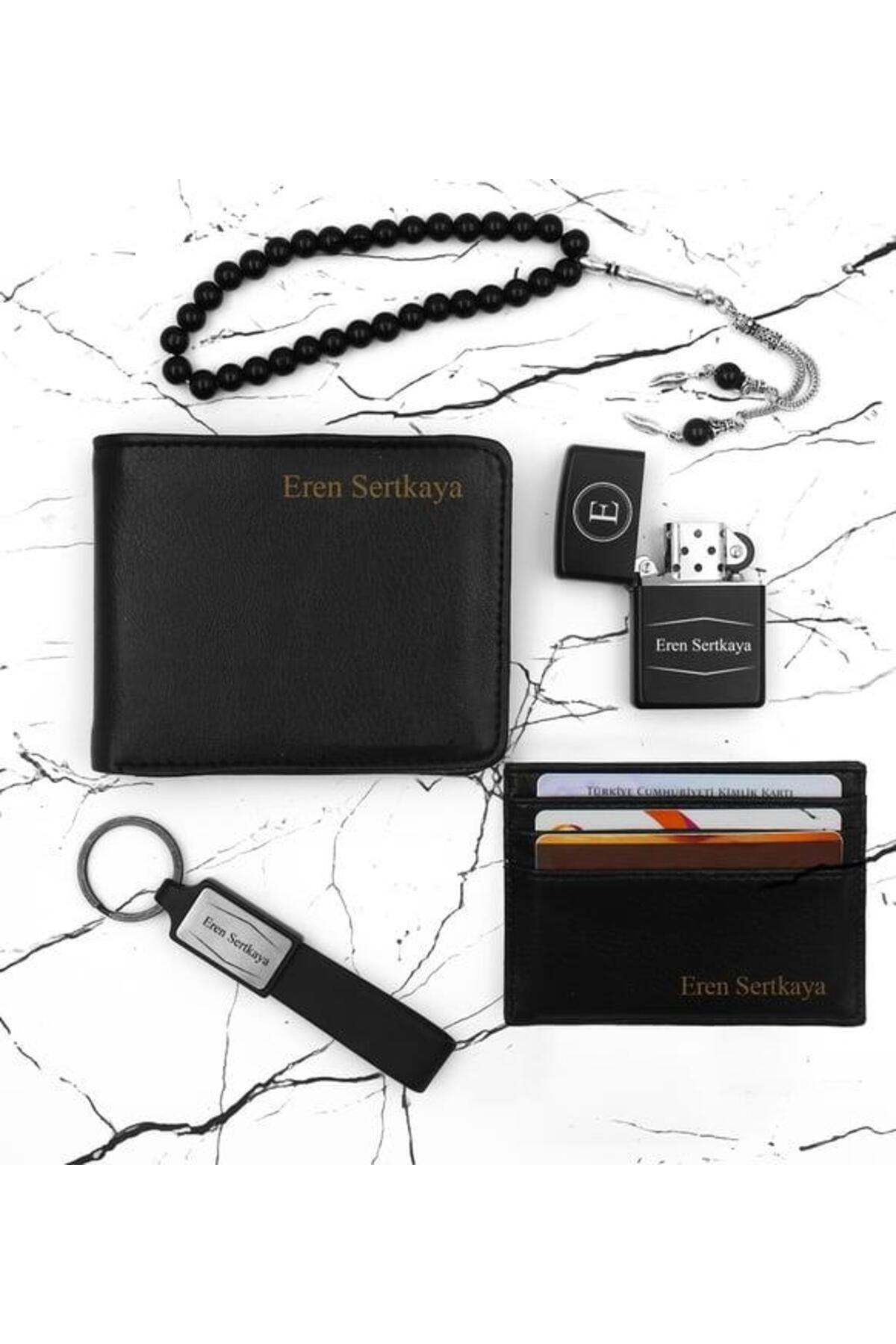 Kişiye Özel Cüzdan & Anahtarlık & Kartlık & Zippo Model Çakmak & Tesbih Hediye Seti