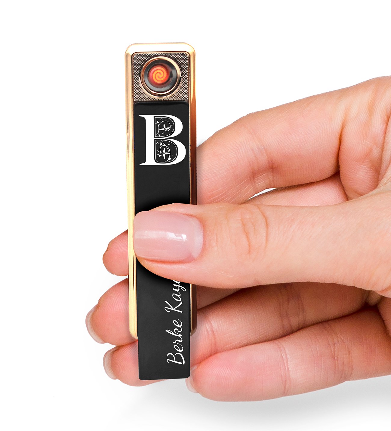 Kişiye Özel Isimli Siyah Şarjlı Usb'li Dokunmatik Siyah Elektronik Çakmak