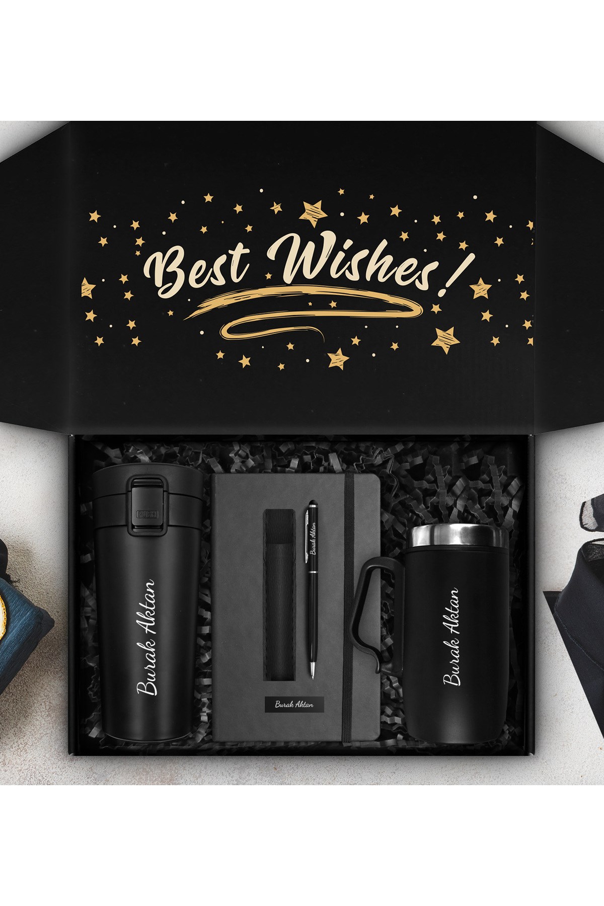 Kişiye Özel Kilitli Çelik Termos & Çelik Bardak Termos & Kişiye Özel Defter & Touch Pen Kalem