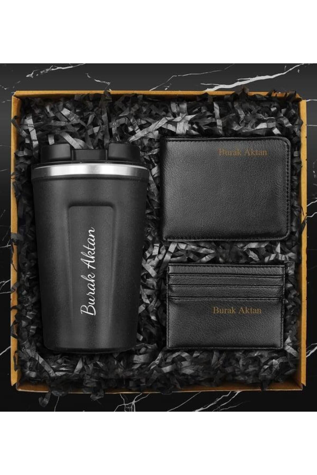 Kişiye Özel Starbucks Model Bardak Termos & Kişiye Özel Cüzdan & Kişiye Özel Kartvizitlik Hediye Set