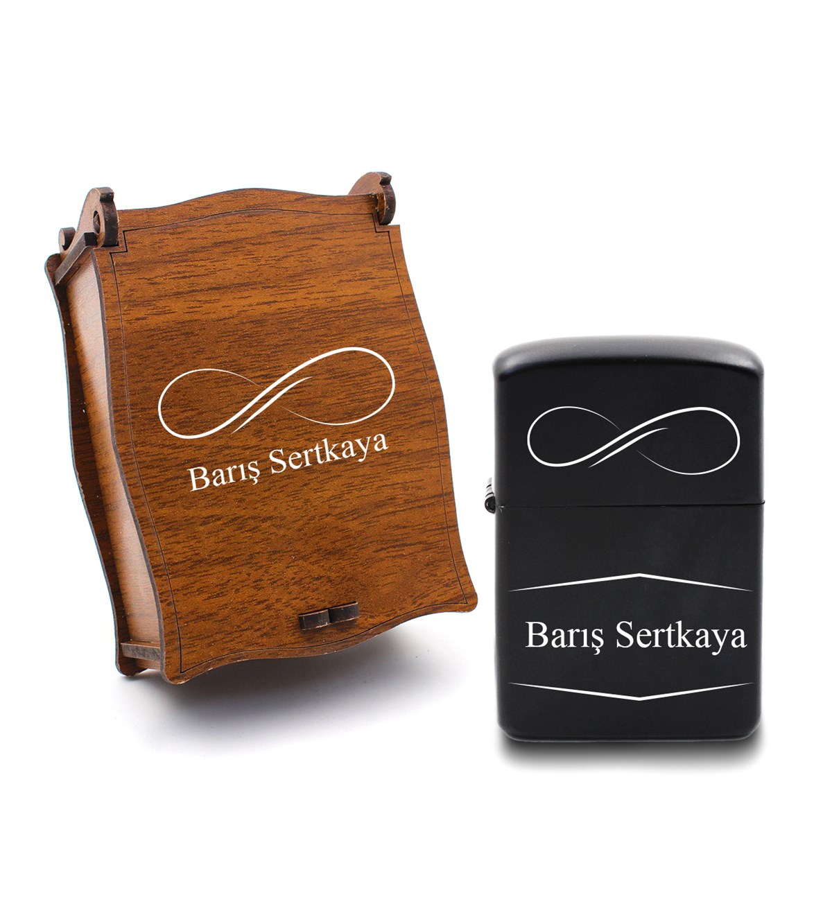 Kişiye Özel Tasarım Zippo Model Benzinli Çakmak & Ahşap Kişiye Özel Çakmak Kutusu