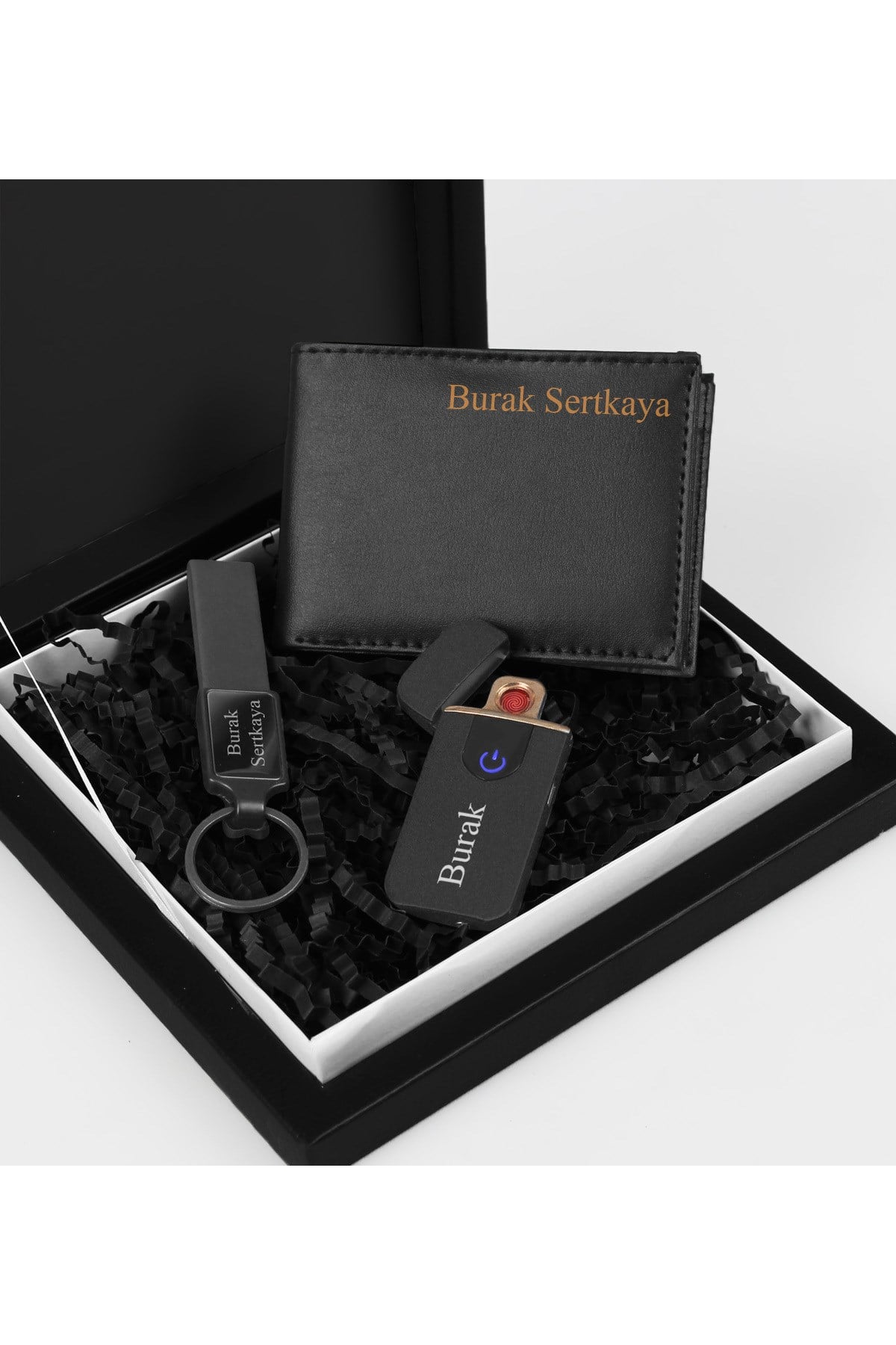 Kutu & Kişiye Özel Elektronik Çakmak & Kişiye Özel Cüzdan & Kişiye Özel Anahtarlık Hediye Seti