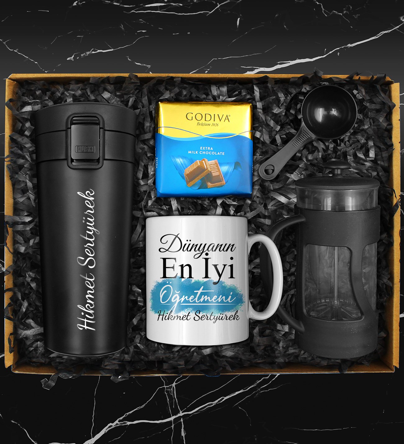 Öğretmenler Gününe Özel 400 ml Çelik Termos & Tasarım Kupa & French Press & Godiva