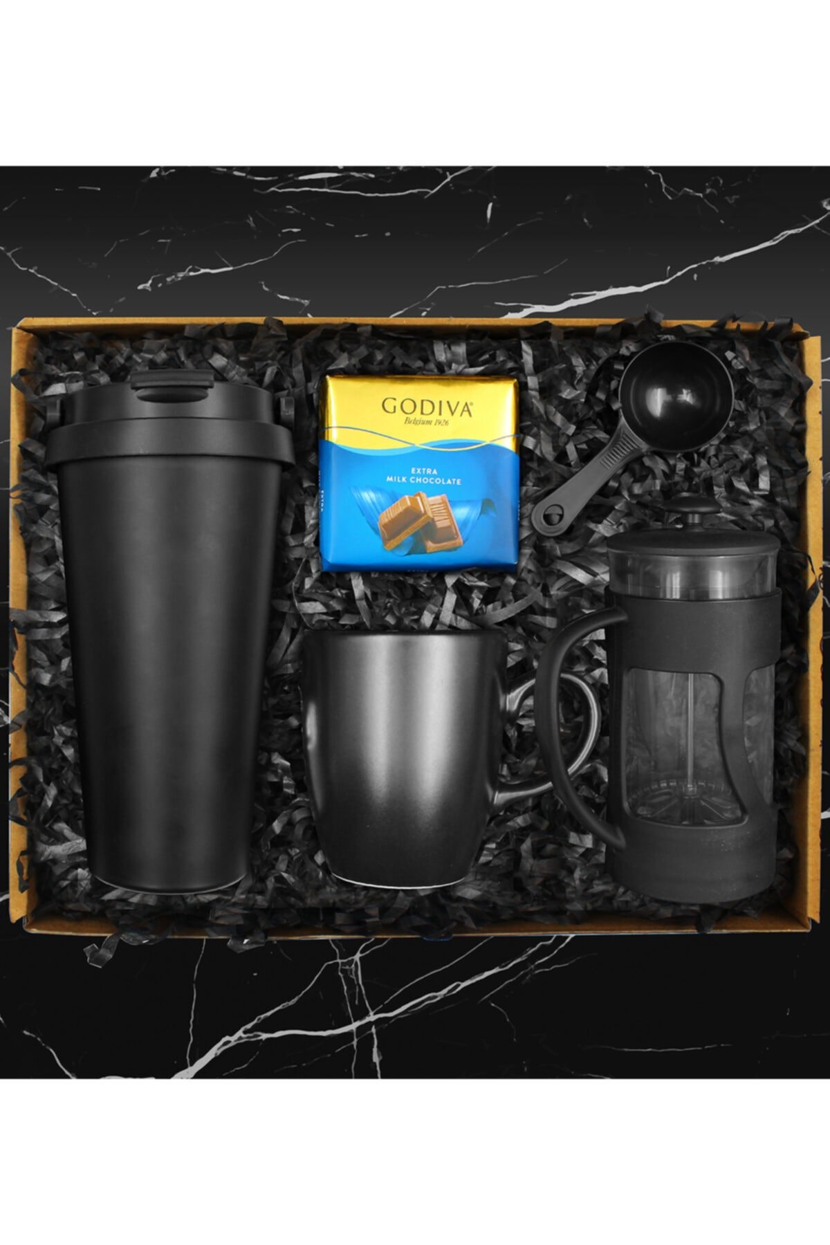 Öğretmenler Gününe Özel 500 Ml Çelik Termos & Siyah Kupa & French Press & Godiva