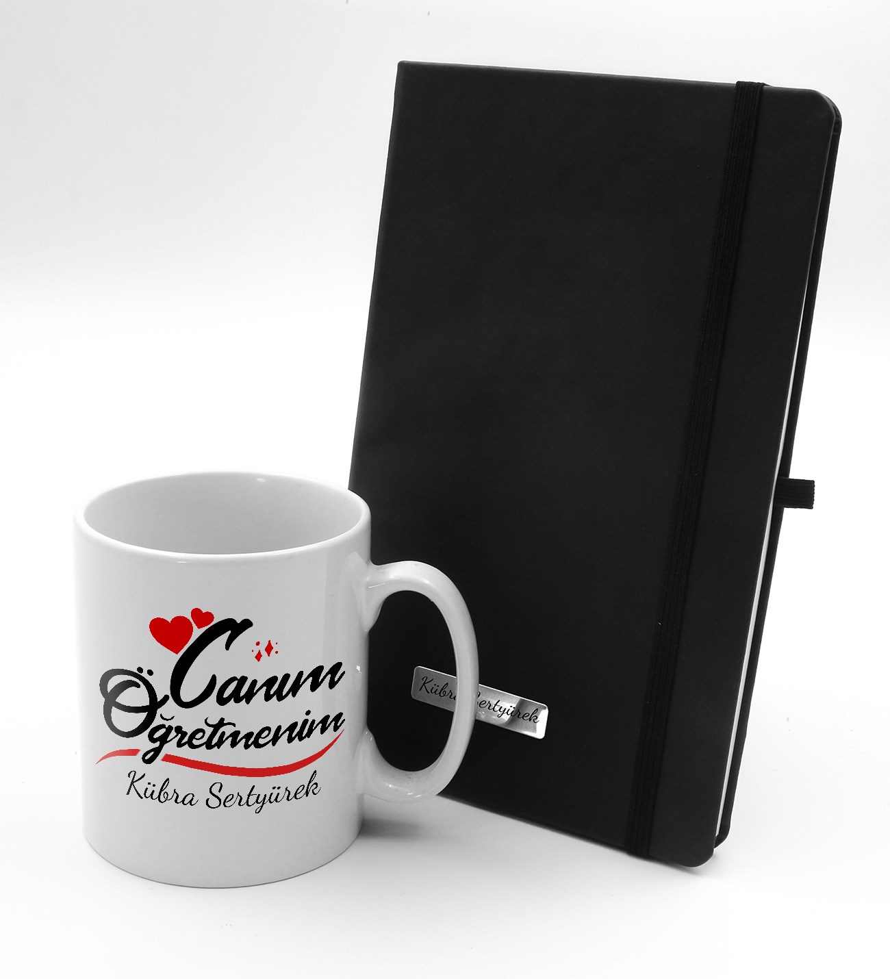 Öğretmenler Gününe Özel Canım Öğretmenim Kupası & Siyah Deri Defter