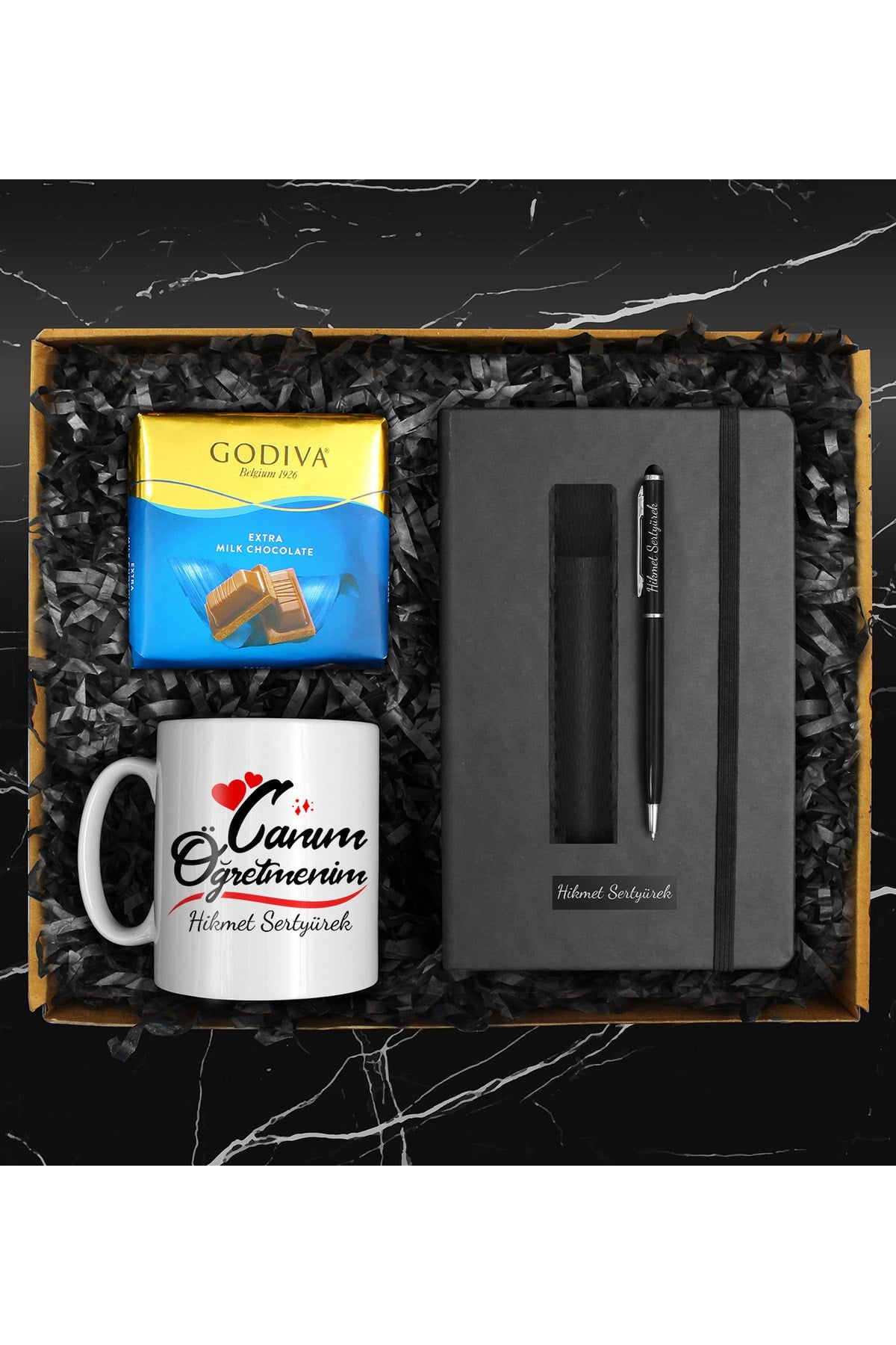 Öğretmenler Gününe Özel Defter Canım Öğretmenim Kupa Deri Kılıflı Kalem Çikolata