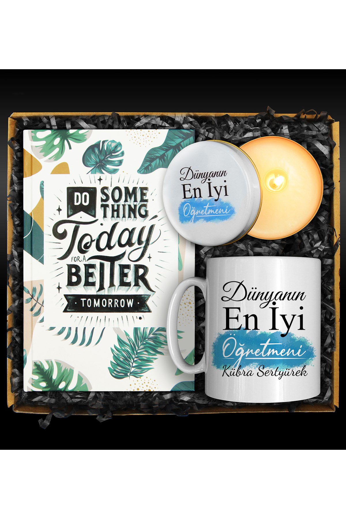 Öğretmenler Gününe Özel Tasarım Defter & Tasarım Kupa & Tasarım Mum Seti