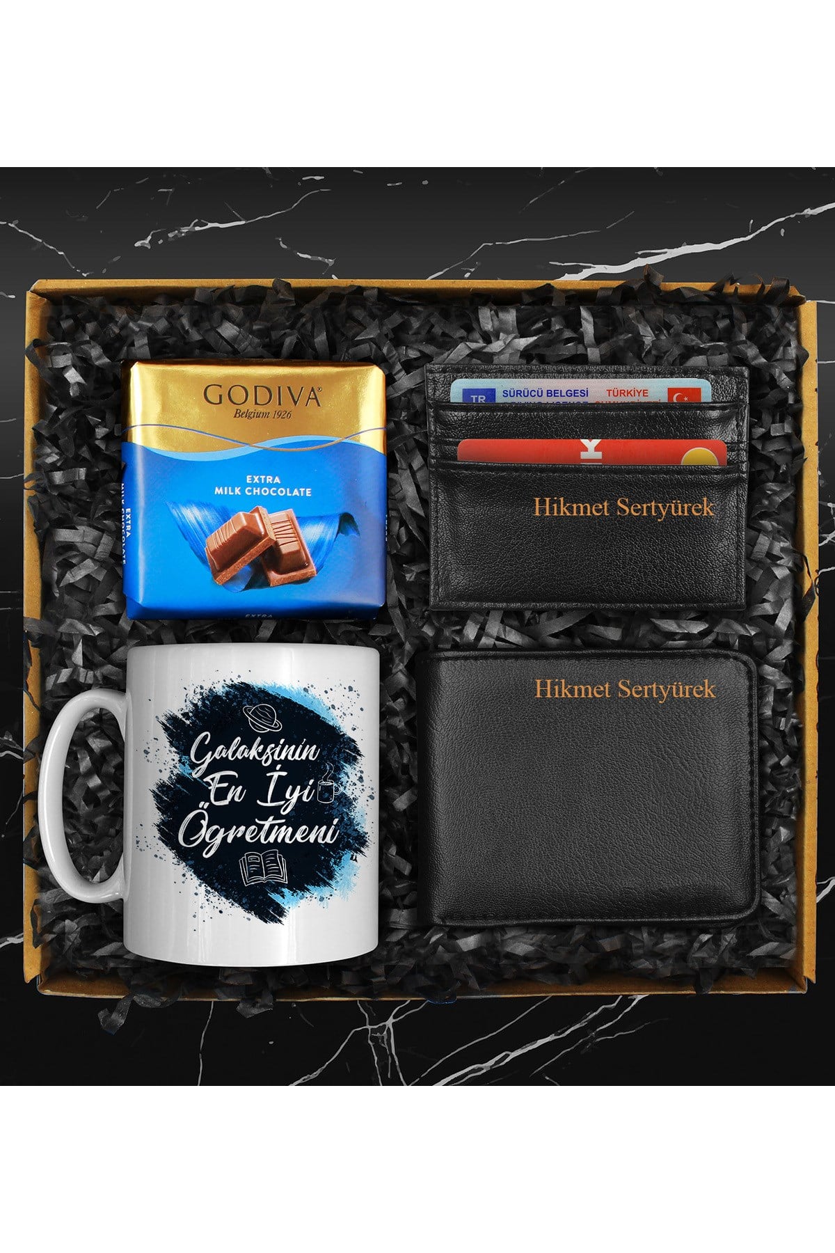 Öğretmenler Gününe Özel Tasarım Kupa & Godiva Çikolata & Cüzdan & Kartlık