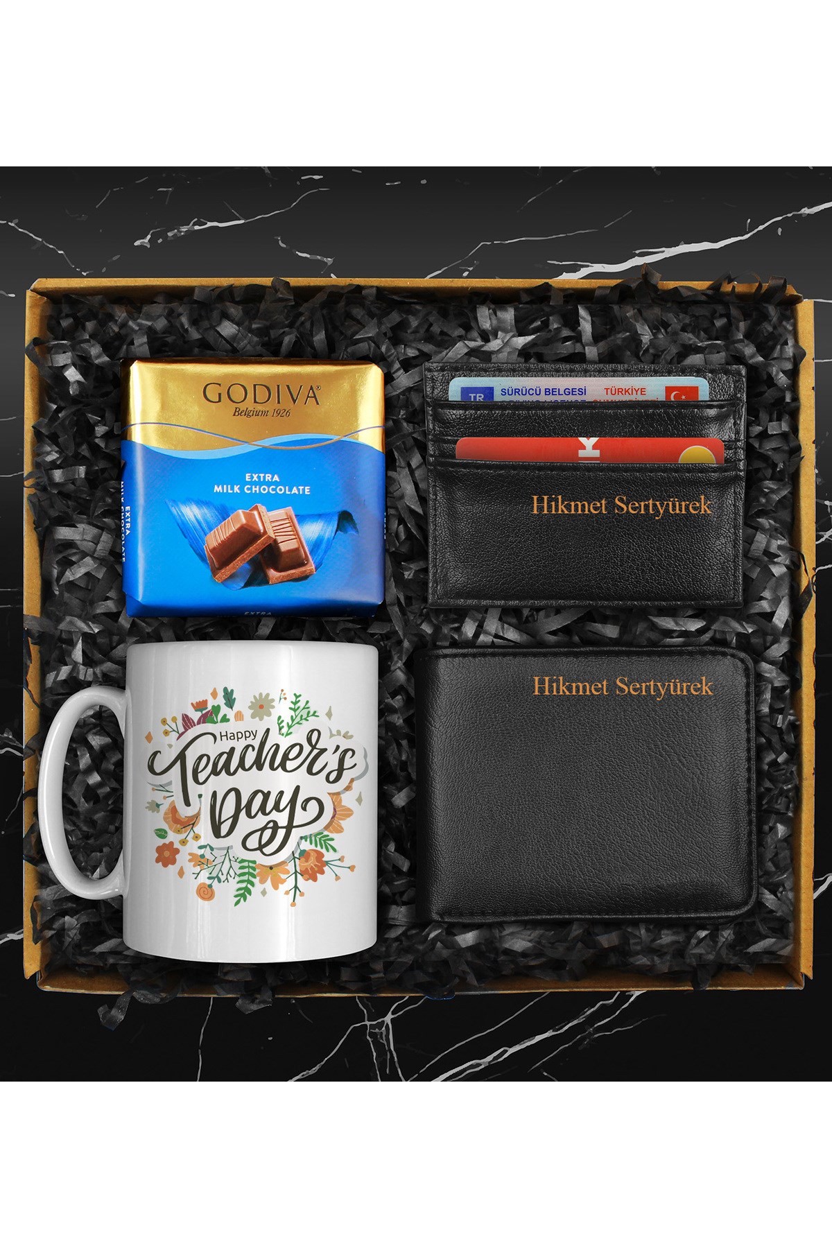 Öğretmenler Gününe Özel Tasarım Kupa & Godiva Çikolata & Cüzdan & Kartlık