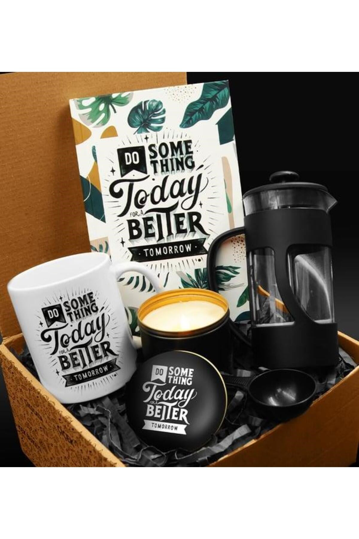Özel Tasarım Kupa & Özel Tasarım Defter & French Press & Özel Tasarım Mum Hediye Seti