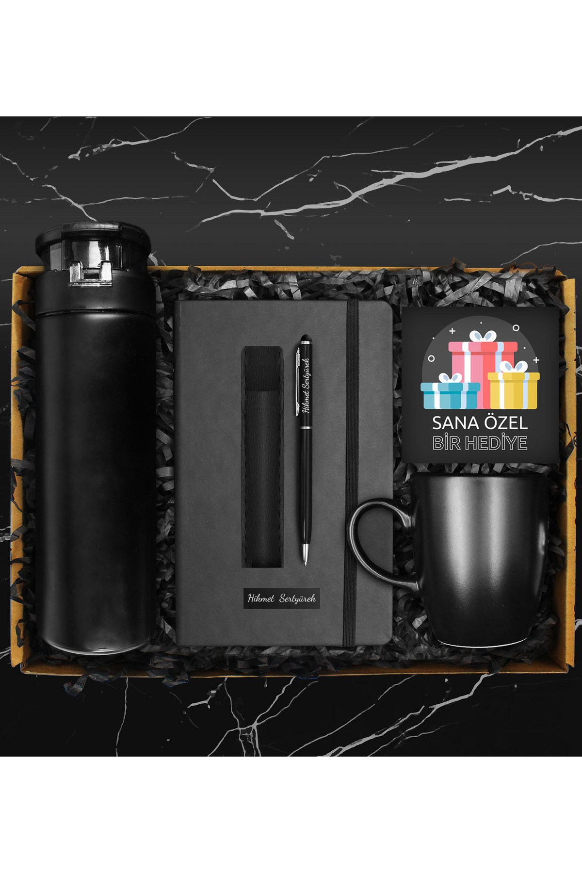 Sevdikleri Özel Cam Şişe 550 ml Matara & Kişiye Özel Defter & Kalem & Kupa & Hediye Kartı