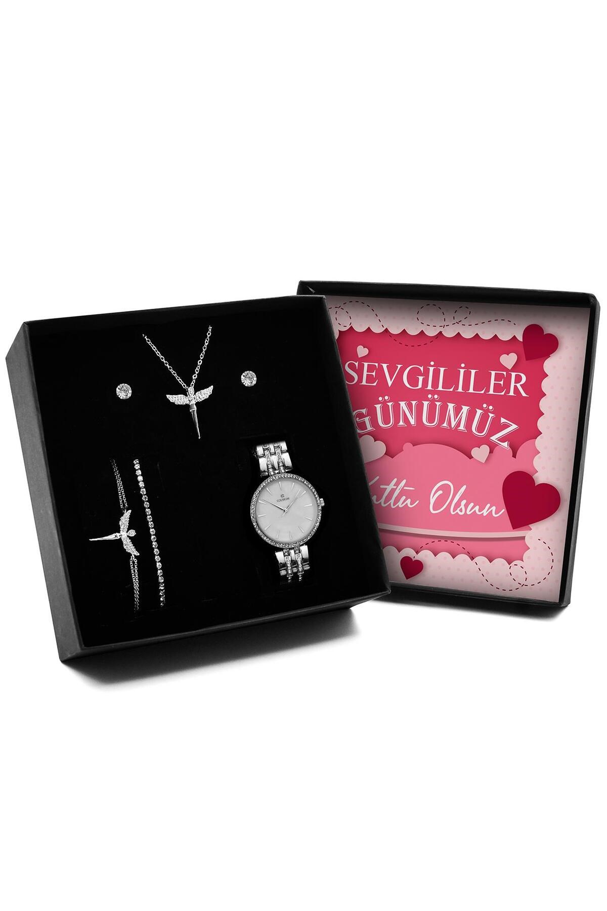 Sevgililer Gününe Özel Tasarım Kutulu Melek Kolye & Melek Bileklik & Zirkon Taşlı Bileklik & Küpe &