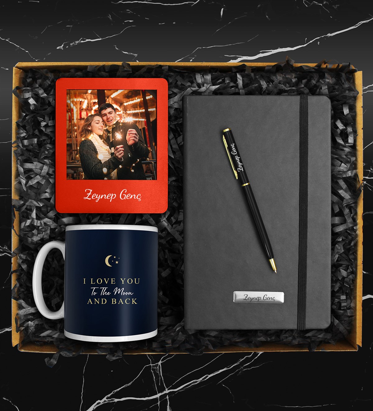 Sevgililer Gününe Özel Tasarımlı Kupa & Fotoğraf Çerçevesi & Defter & Kalem Hediye Seti