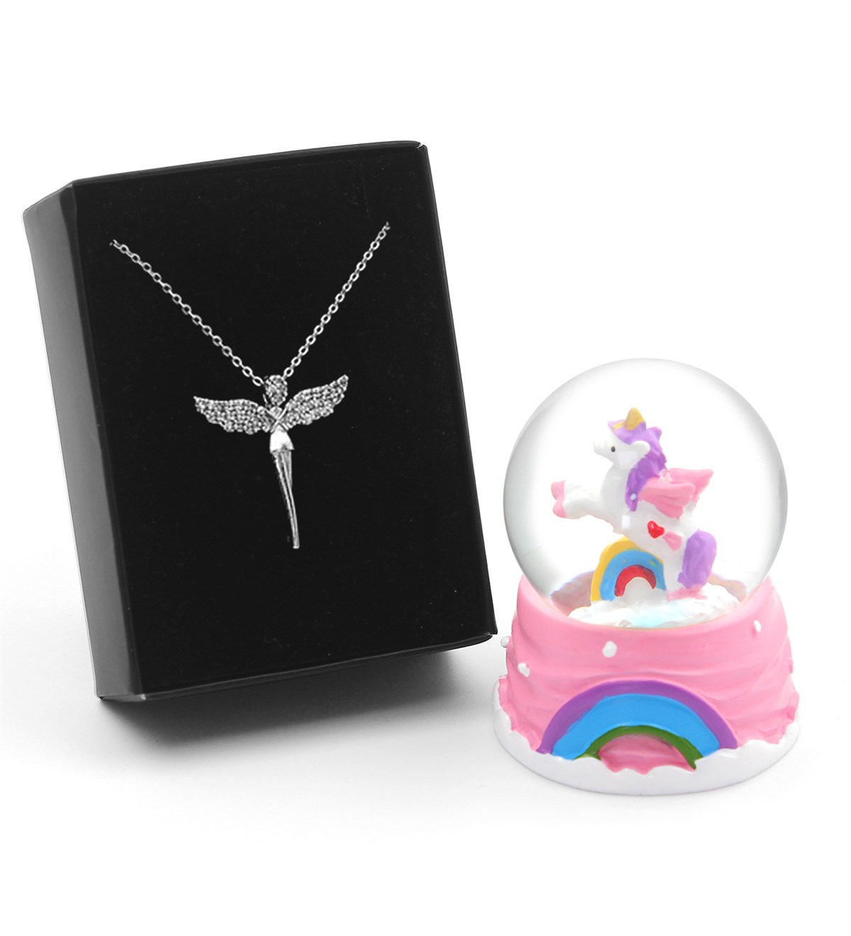 Sevgiliye Özel Unicorn Kar Küresi & Gümüş Renk Kaplama Melek Kolye