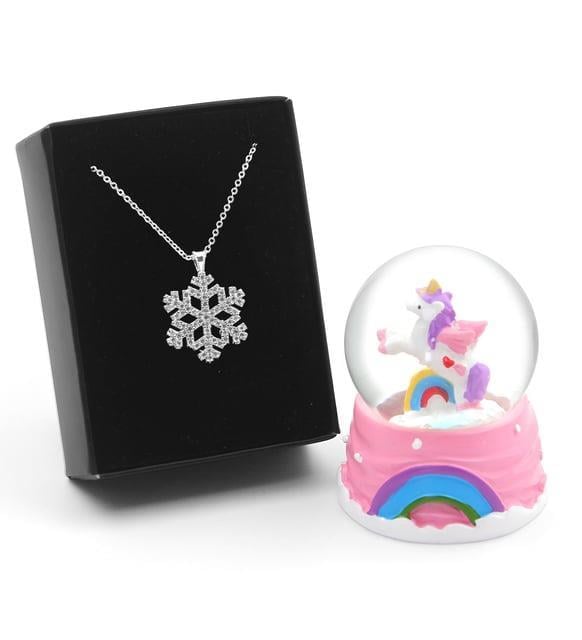 Sevgiliye Özel Unicorn Kar Küresi & Kar Tanesi Kolye