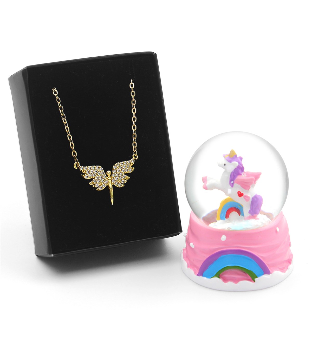 Sevgiliye Özel Unicorn Kar Küresi & Melek Kolye