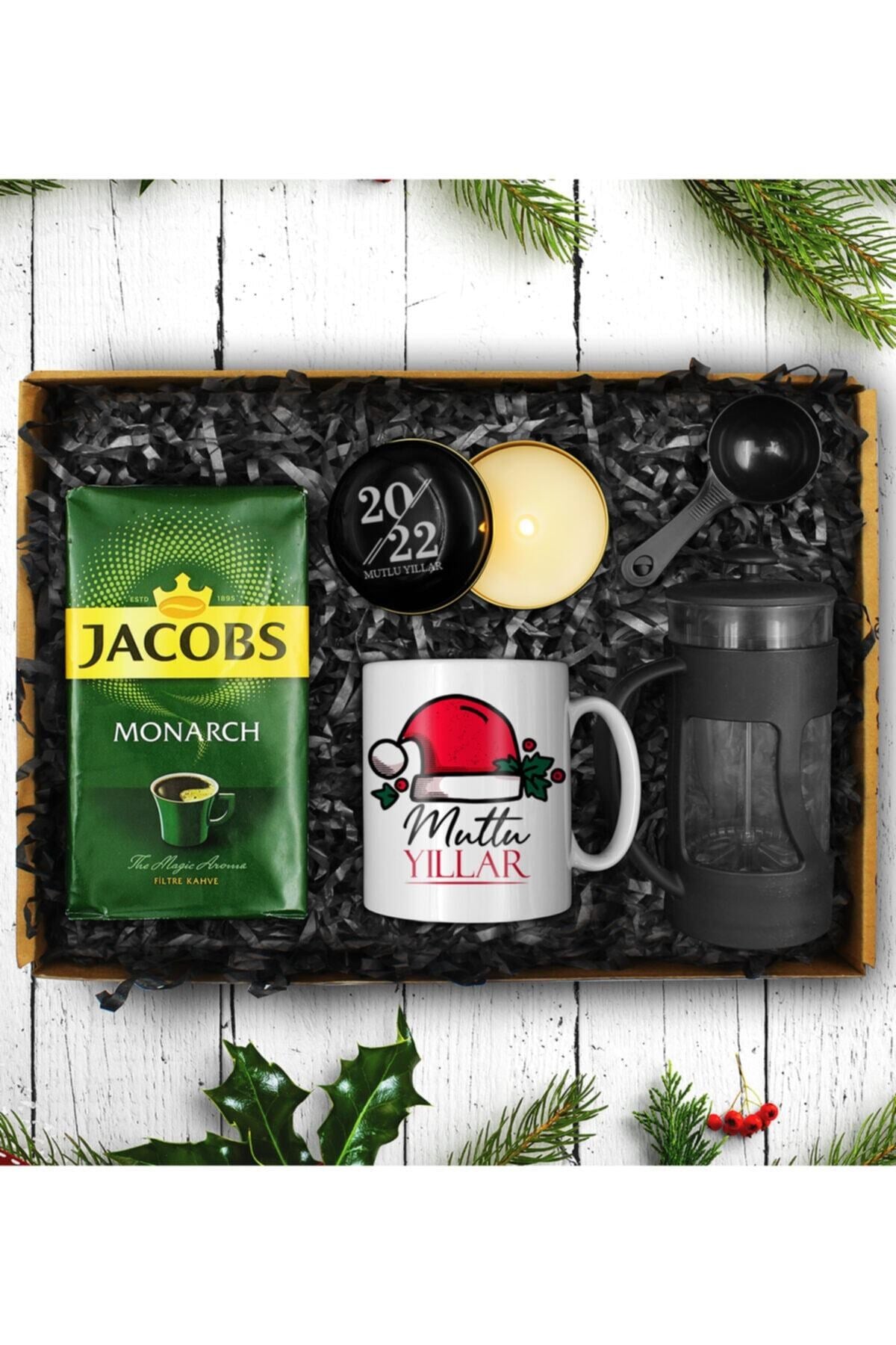 Yılbaşına Özel Tasarım Kupa Jacobs 250 g Filtre Kahve French Press Yılbaşı Mumu