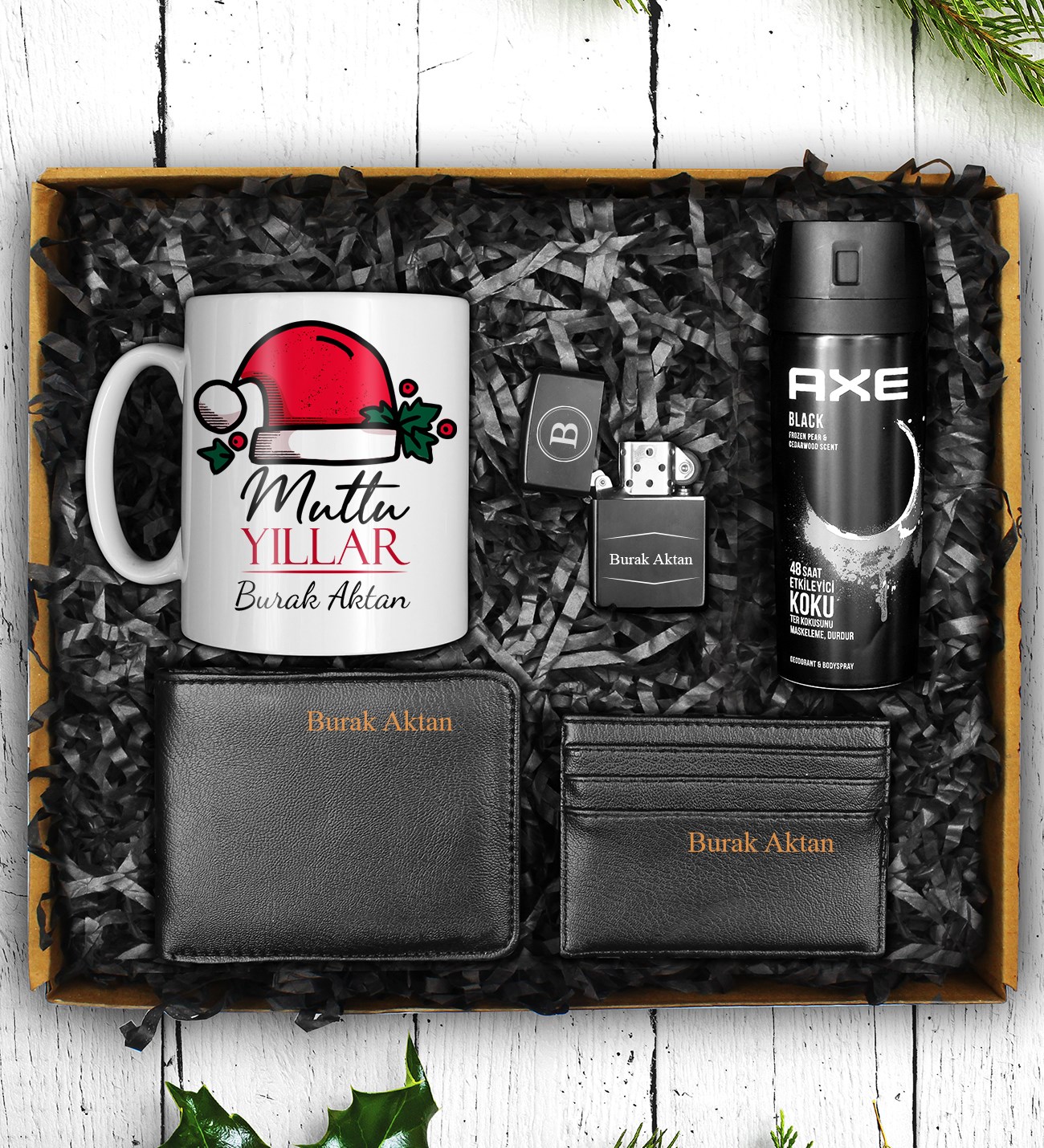 Yılbaşına Özel Tasarım Mutlu Yıllar Kupası & Cüzdan & Çakmak & Kartvizitlik & Erkek Deodorant