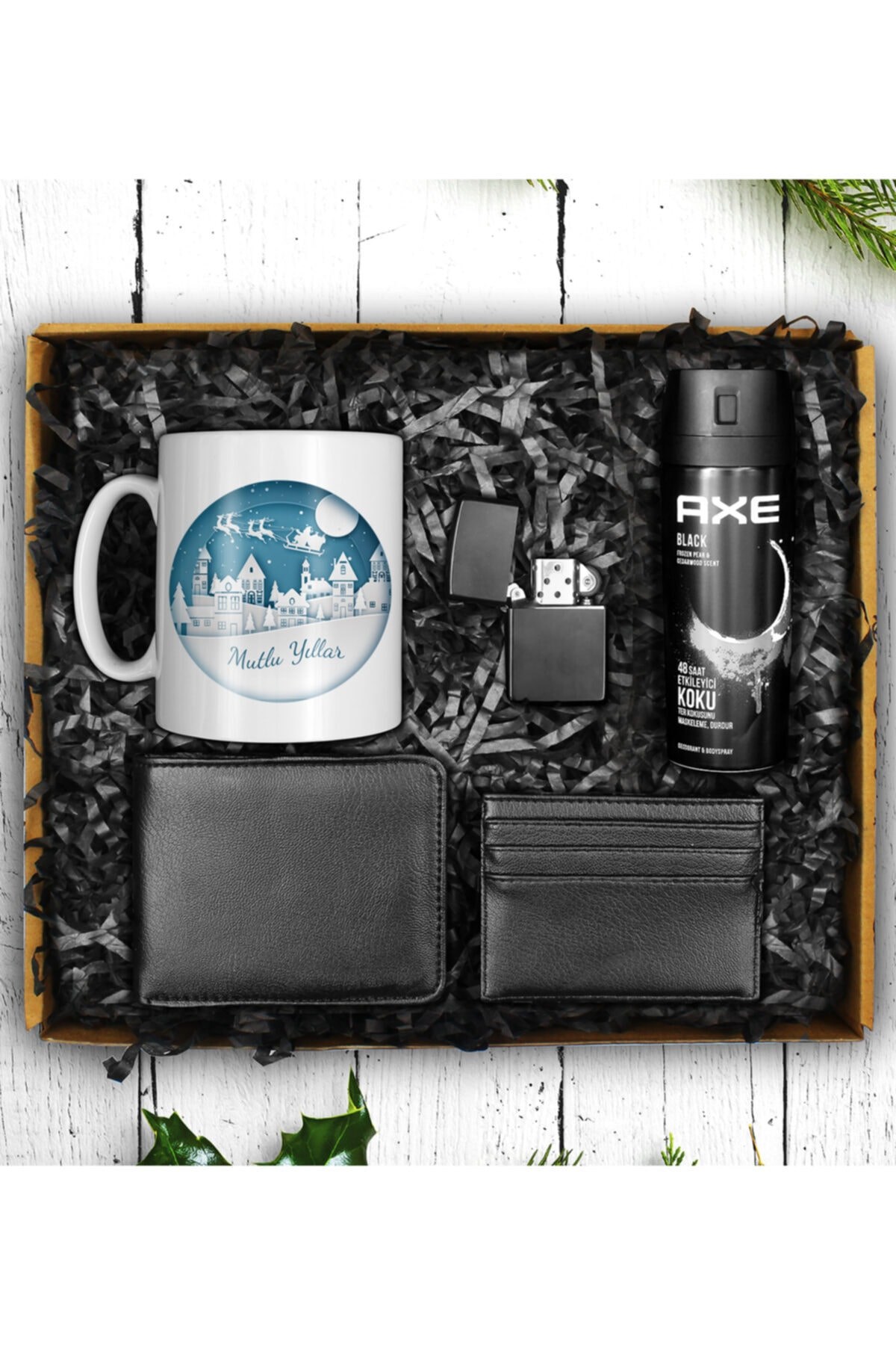 Yılbaşına Özel Tasarım Mutlu Yıllar Kupası & Cüzdan & Çakmak & Kartvizitlik & Erkek Deodorant