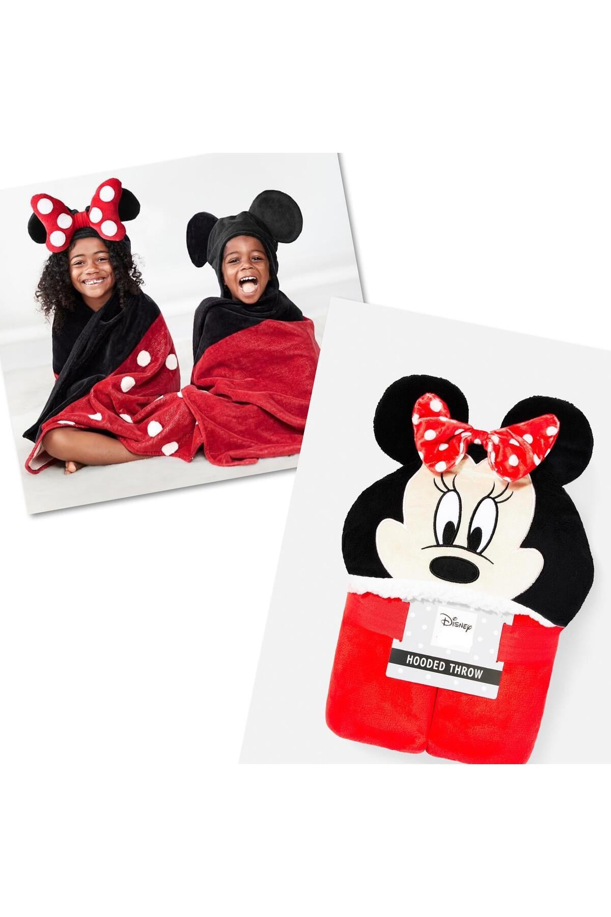 Disney ithal lüks yumuşak çocuk ve yetişkin Minnie mouse fiyonk şapkalı televizyon tulum battaniyesi