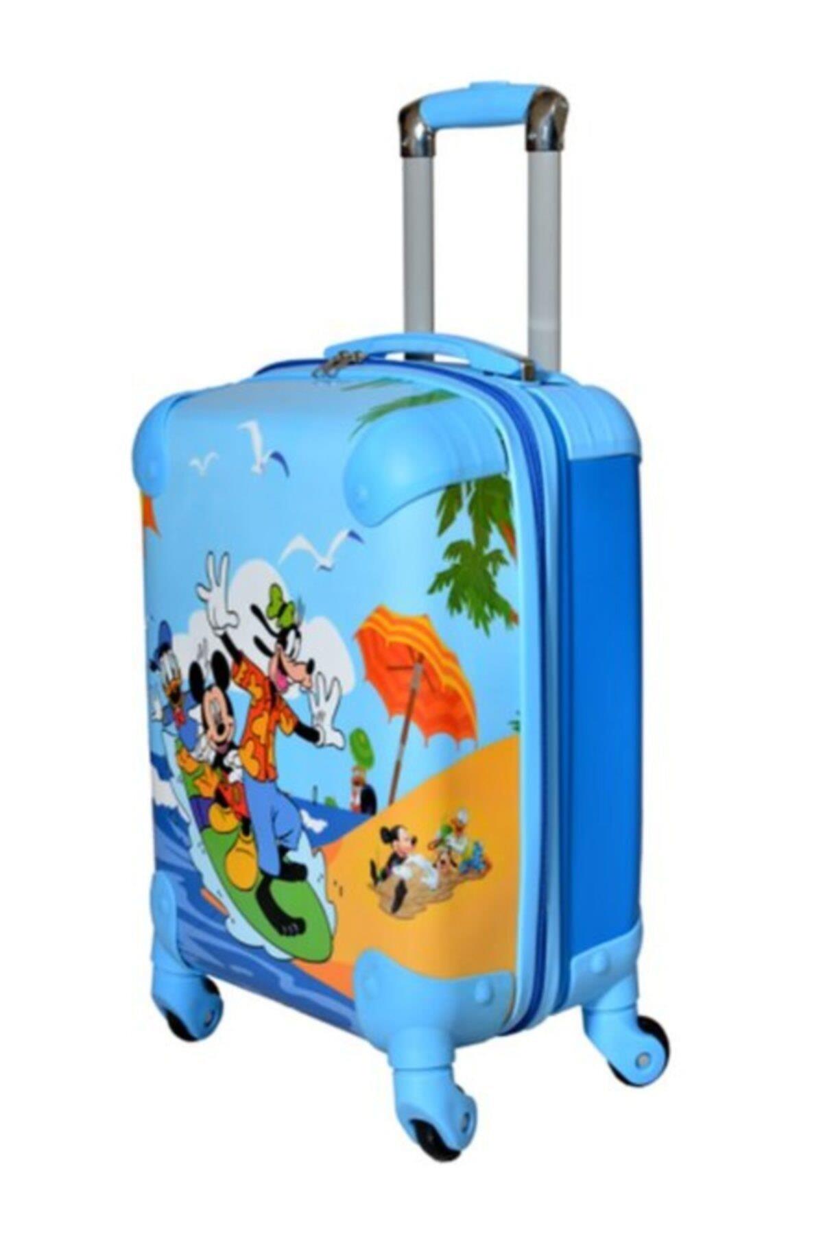 Disney Mavi Mickey Minnie Donald Erkek Kız Unisex Çocuk Tekerlekli Çekçekli Valiz Bavul Çanta