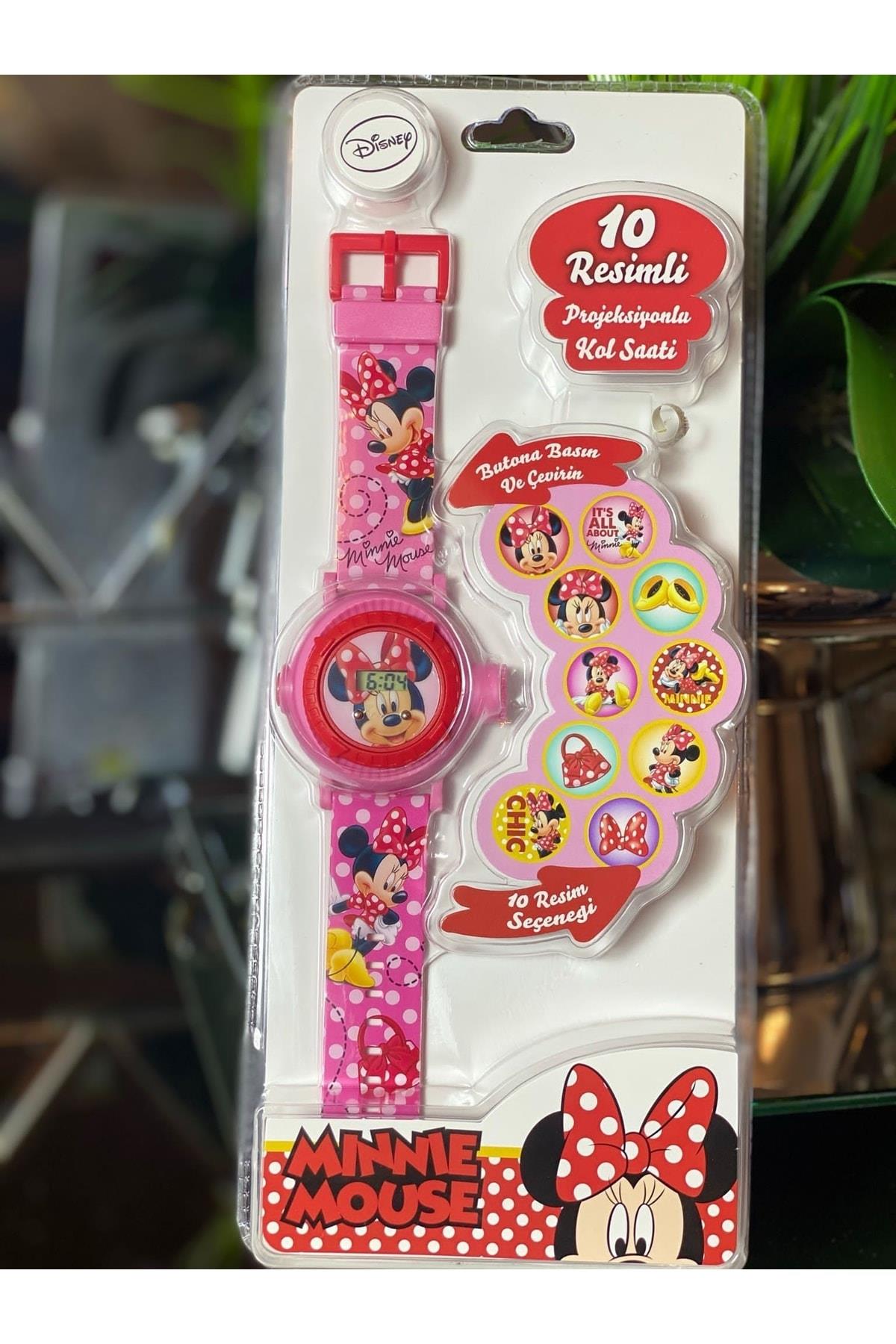 Disney Minnie Mouse Mini Fare 10 Resimli Projeksiyonlu Saat Kız Çocuk Saati