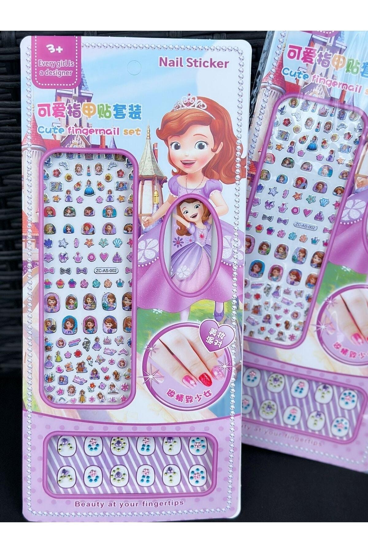 Disney prenses Sofia trend çocuk tırnağı taşlı takma tırnak sticker törpü seti