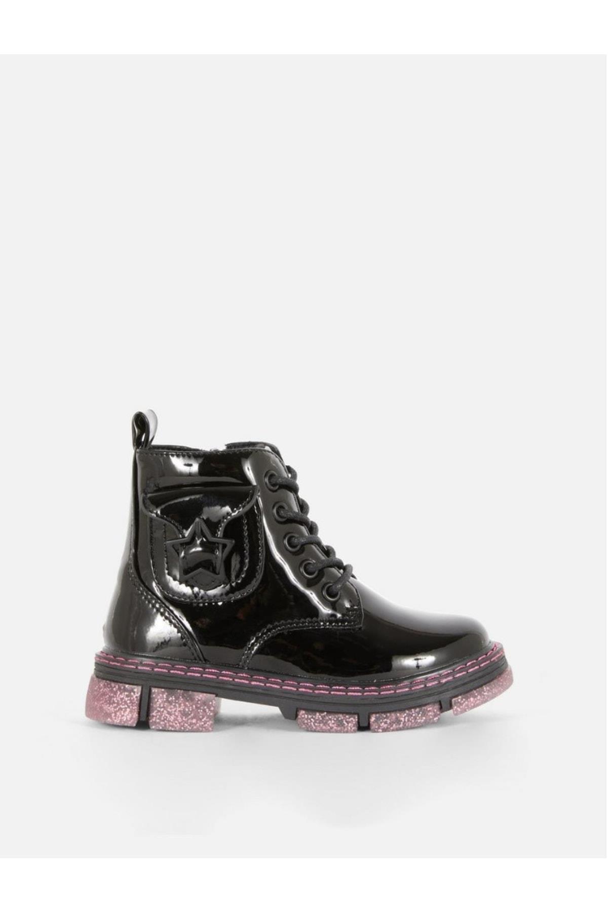 Dr.martens Tarz Ithal Lüks Pembe Simli Taban Siyah Rugan Bağcıklı Ipli Klasik Kız Çocuk Bot