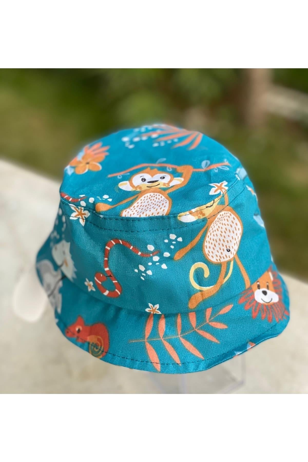 Erkek Bebek Çocuk Aslan Maymun Hayvan Dinazor Desenli Bucket Baget Şapka 1-3 Yaş