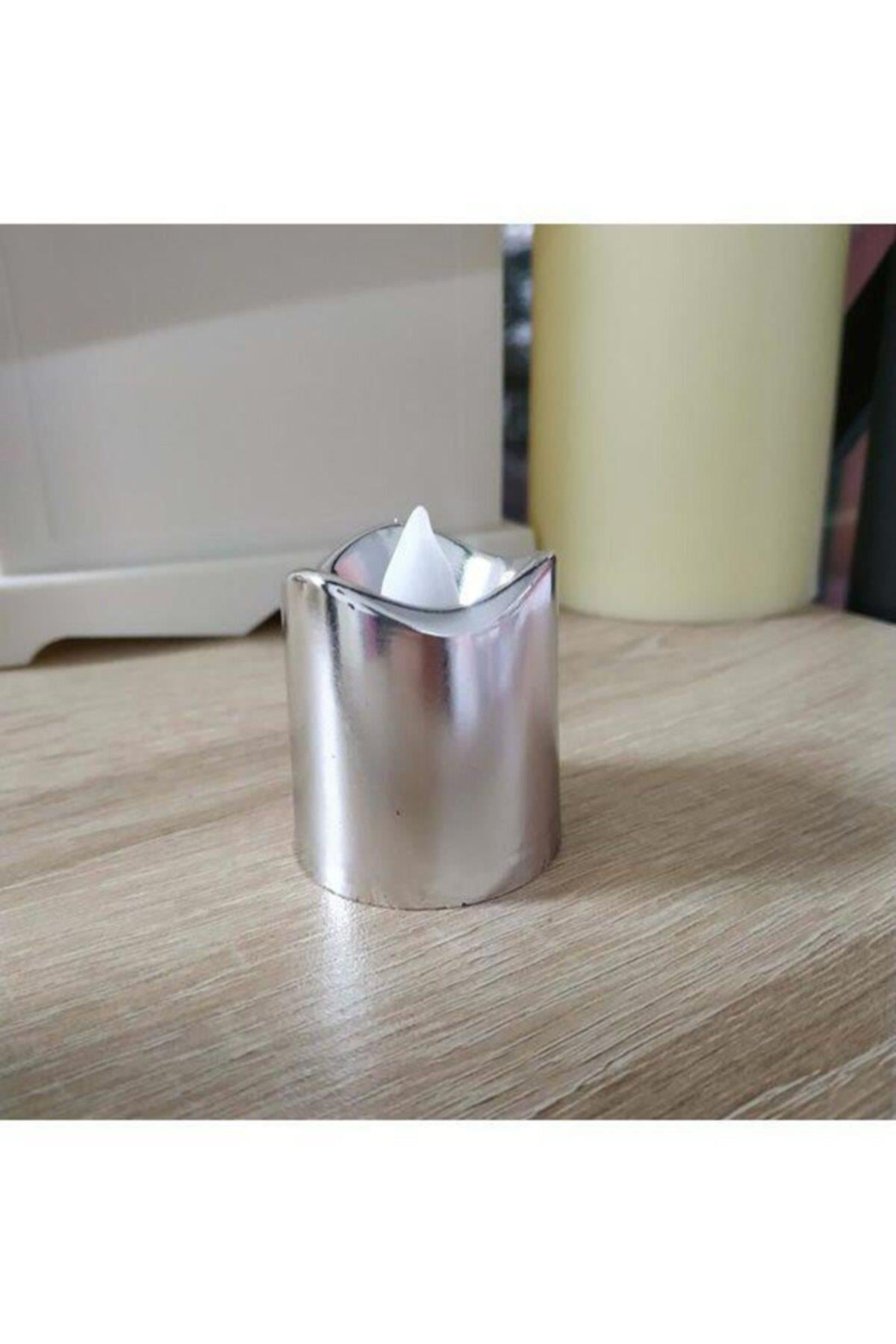 Gümüş Işıklı Pilli Büyük Mum Tealight 12 Adet