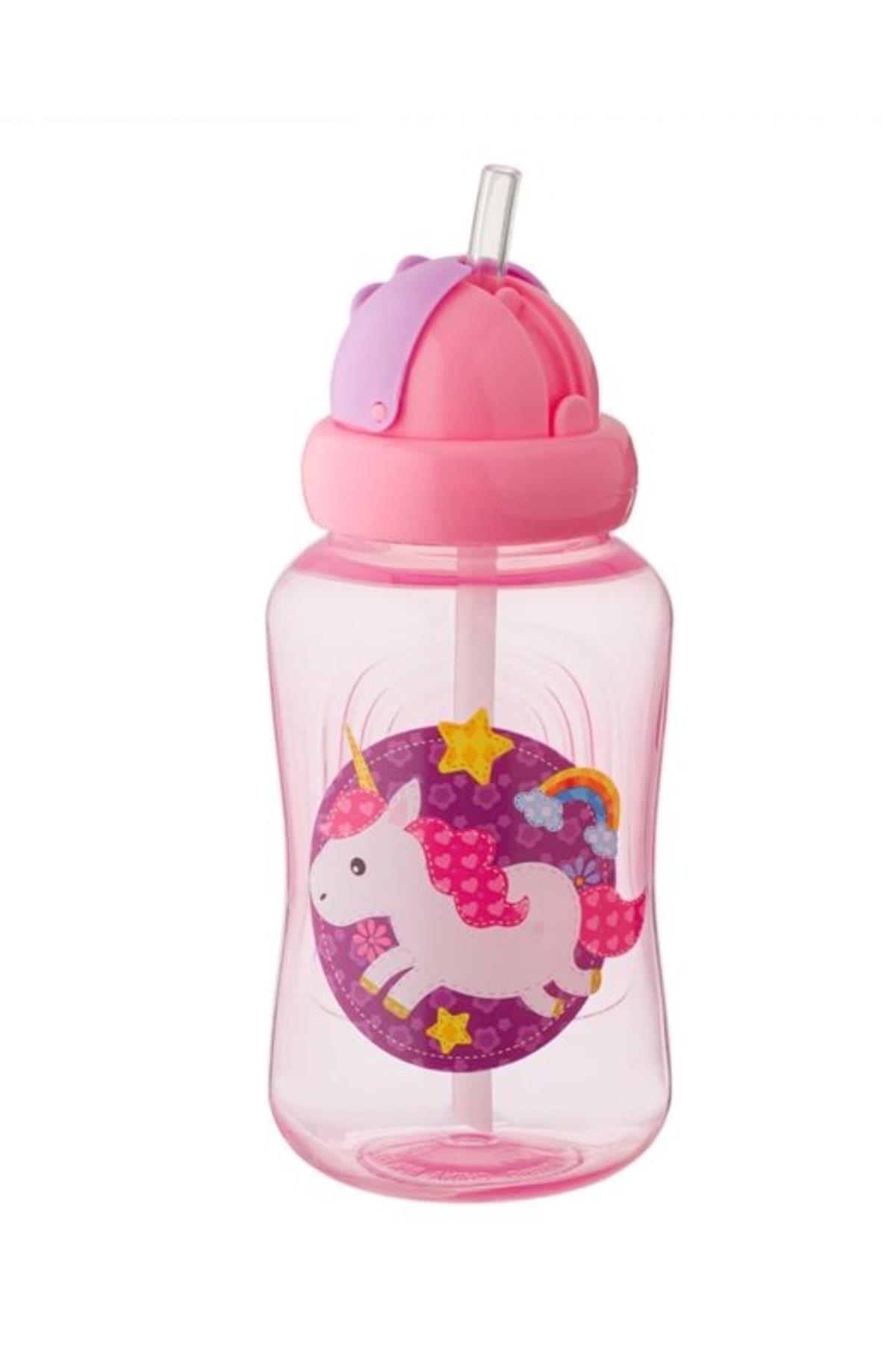 İngiltere'den ithal %0 bpa unicorn prenses pembe pipetli biberon suluk su şişesi bebek çocuk