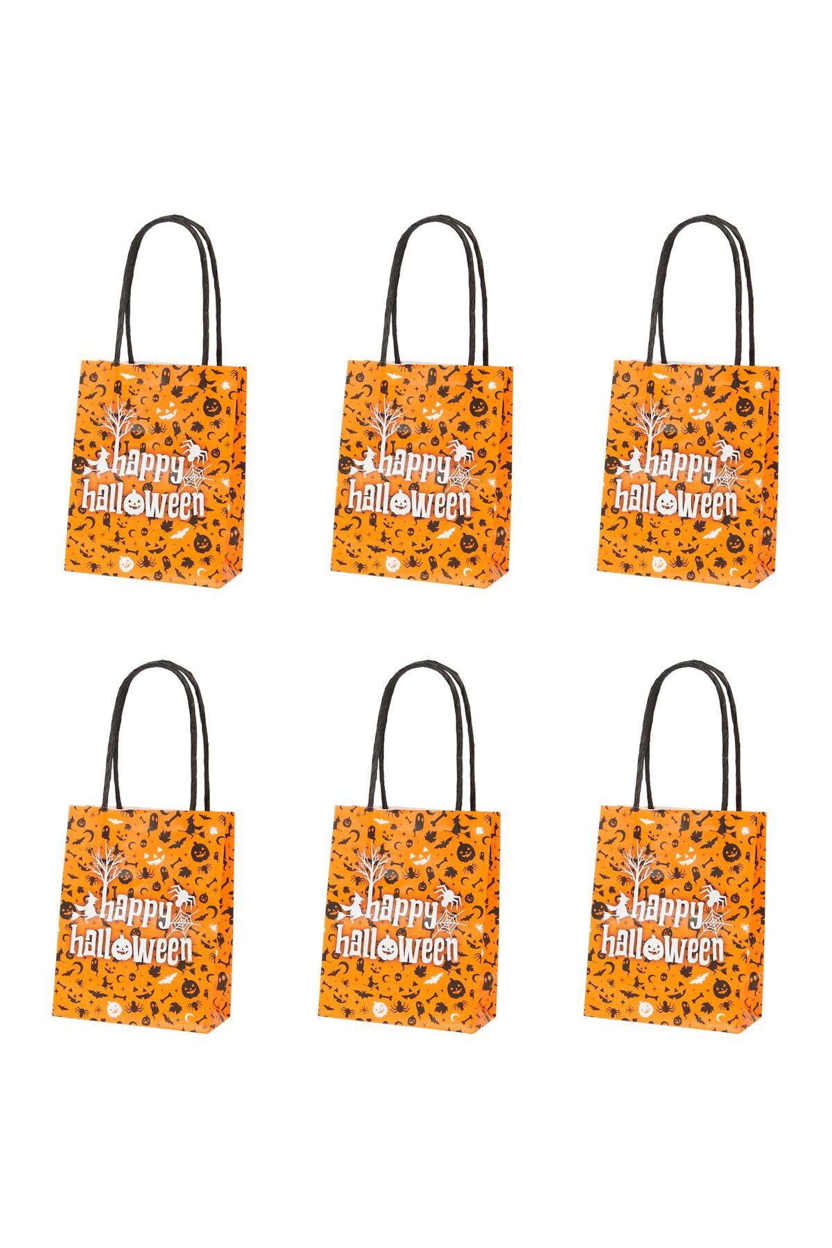İthal lüks 6lı halloween cadılar Bayramı kraft hediye paketi poşet çanta seti bal kabağı
