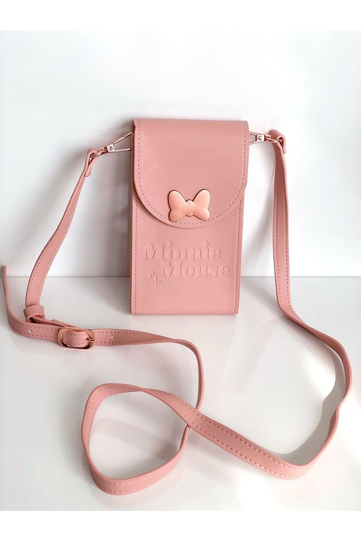 Ithal Lüks Orijinal Disney Minnie Mouse Telefon Çantası Askılı Omuz Çanta Pembe