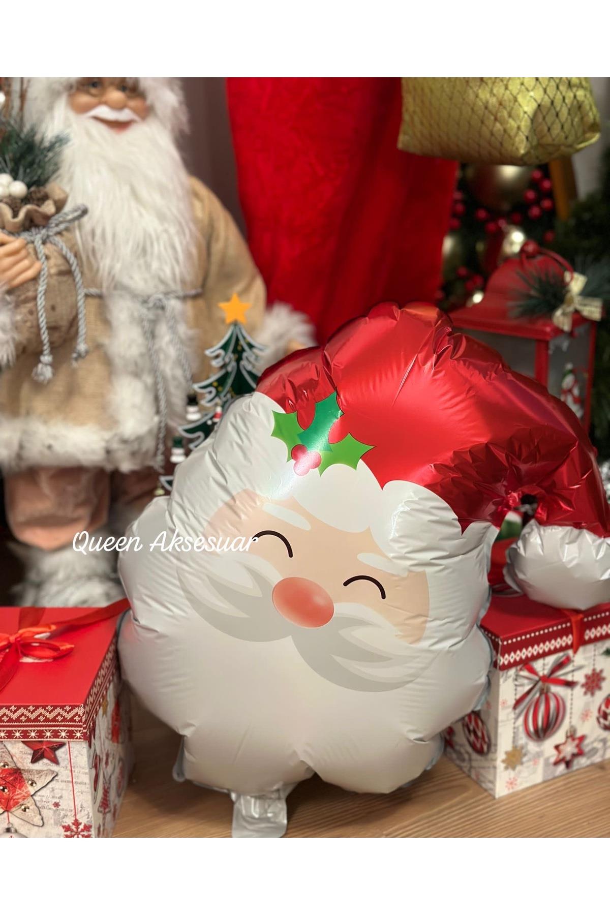 İthal lüks yılbaşı dev büyük boy sevimli gülen noel baba kafası dekorasyon folyo helyum balon