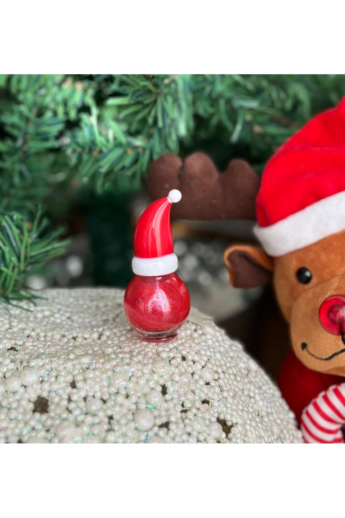 İthal lüks yılbaşı özel Noel baba şapkalı yeni yıl temalı kadın çocuk ojesi kırmızı hediyelik oje