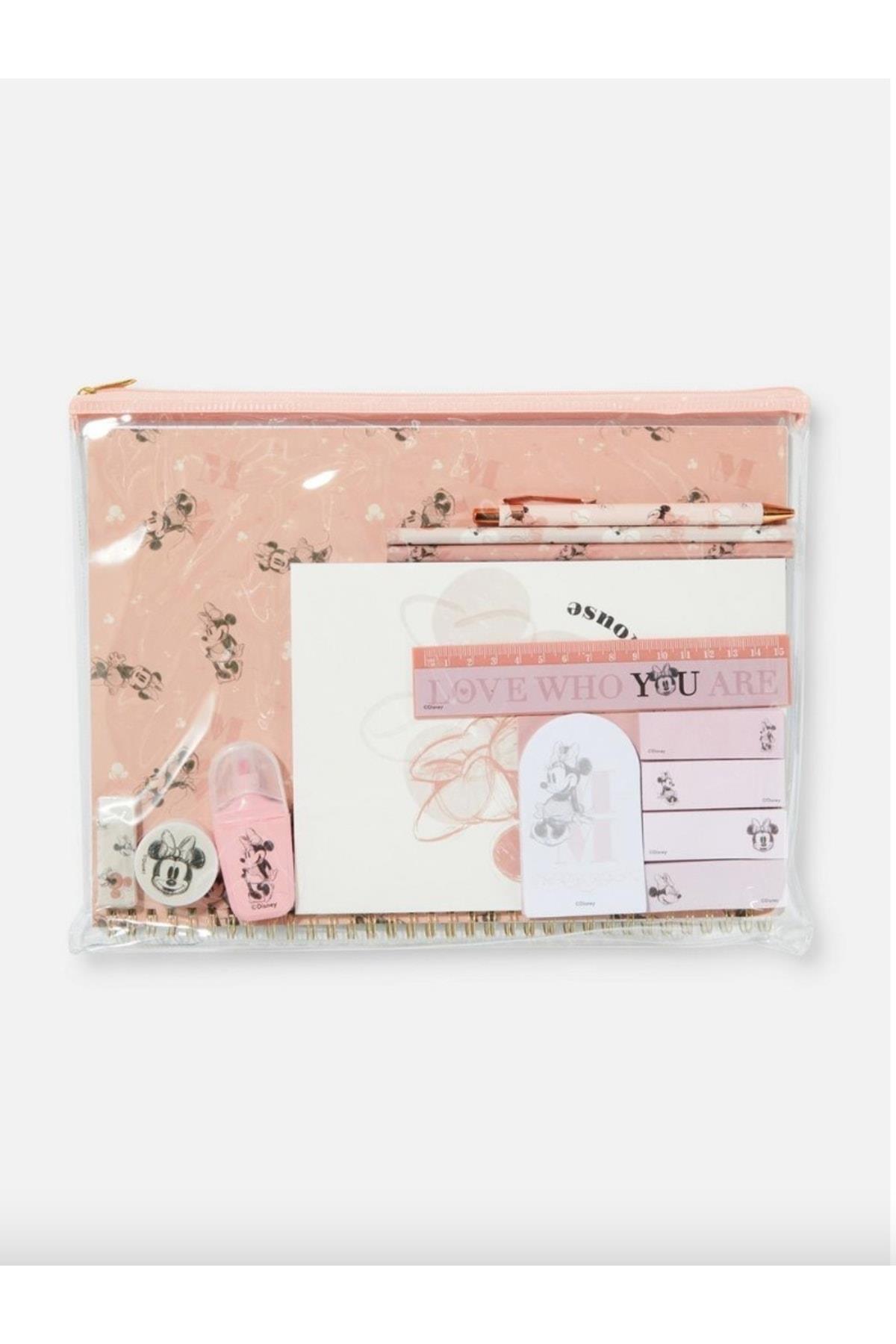 Ithal Orijinal Disney Minnie Mouse Kırtasiye Hediye Seti Büyük Defter Kalem Post It Notluk Cetvel