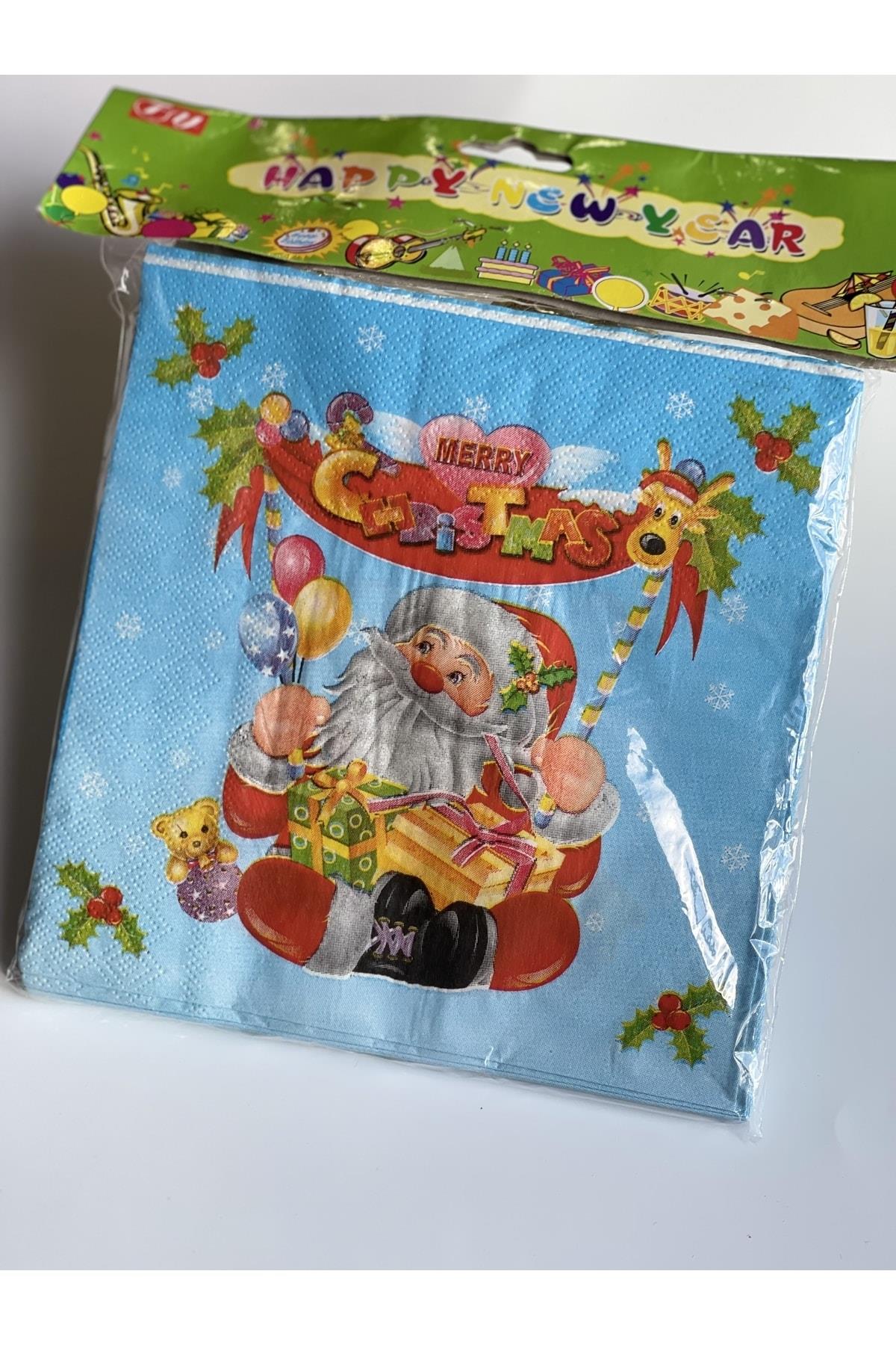 Ithal Yeni Yıl Yılbaşı Lüks Sofra Sunum Noel Baba Hediye Paketi Desenli Peçete Seti