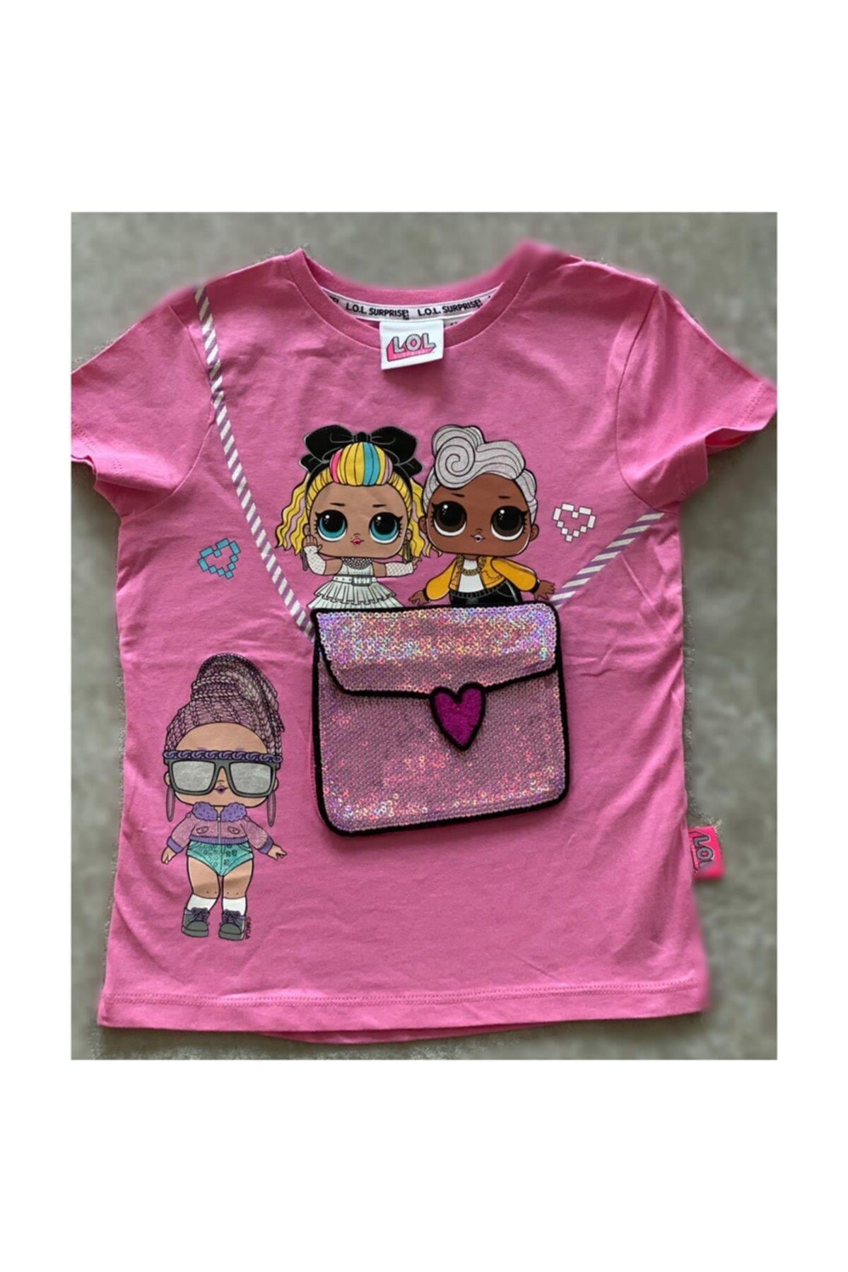 Kız Çocuk Pembe Pullu Çantalı T-shirt