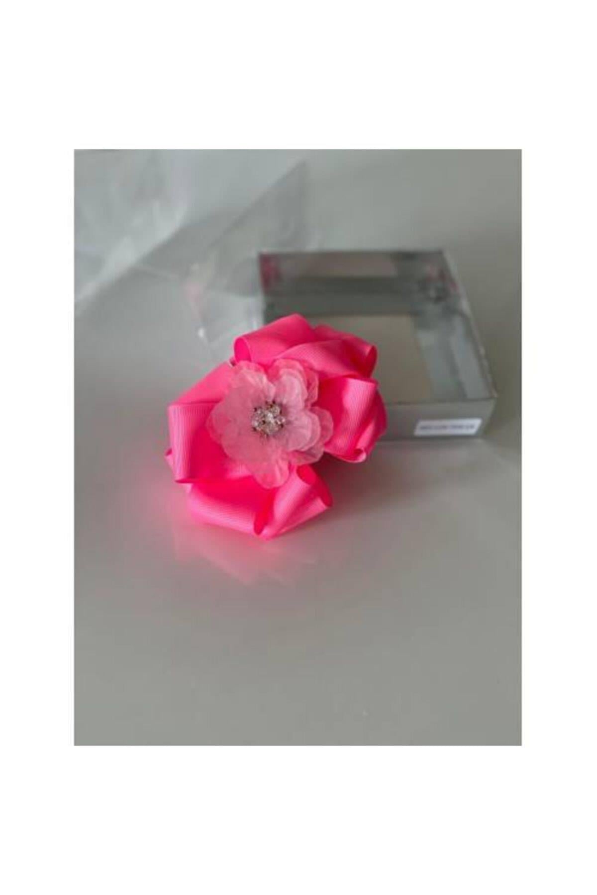 Neon Pembe Çiçek Broşlu Anne Kız Çocuk Bebek Hediye Klipsli Toka