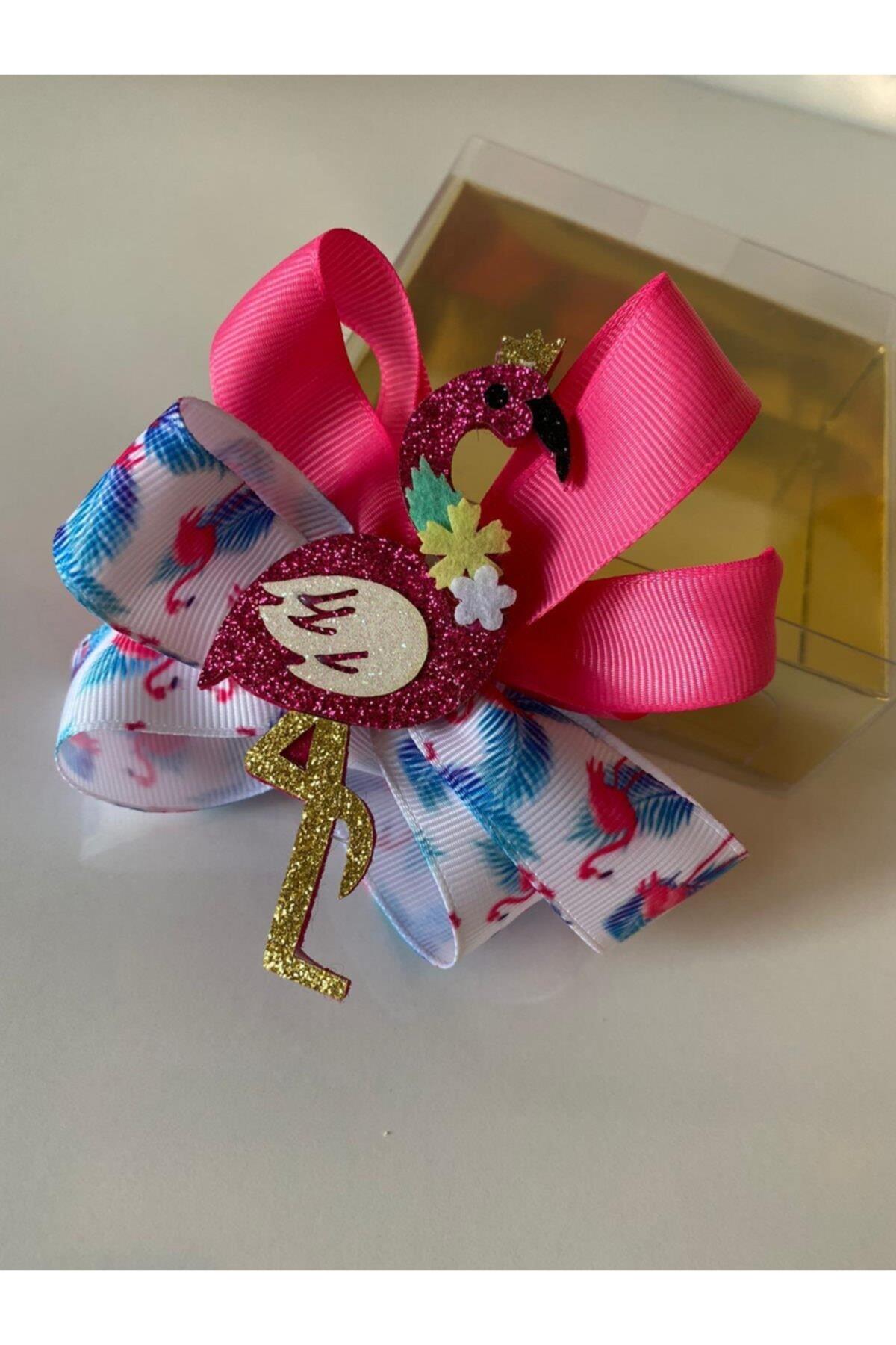Neon Pembe Flamingo Figürlü Kız Çocuk Bebek Toka