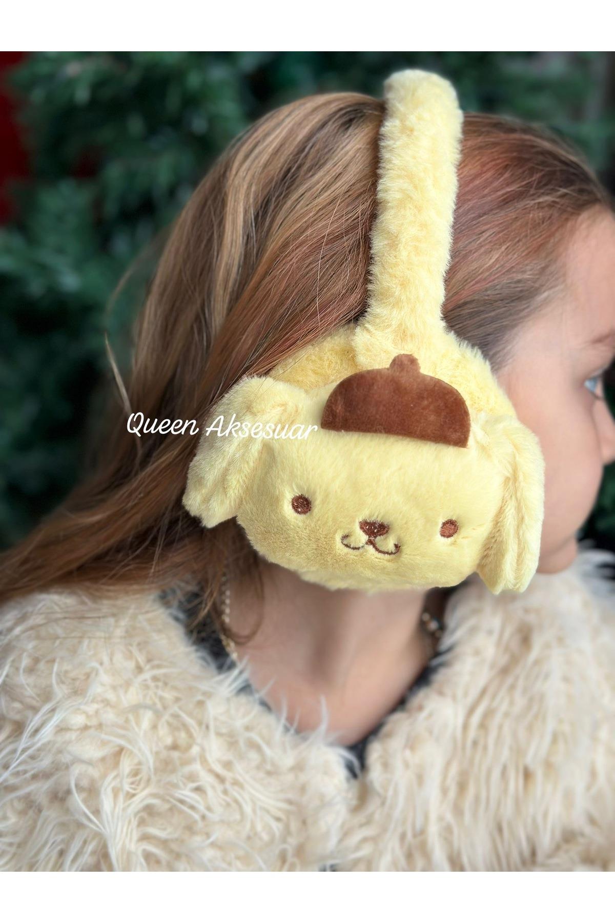 pompom purin Hello kitty kuromi peluş tüylü kulaklık tacı çocuk yetişkin taç kulaklığı sarı köpek