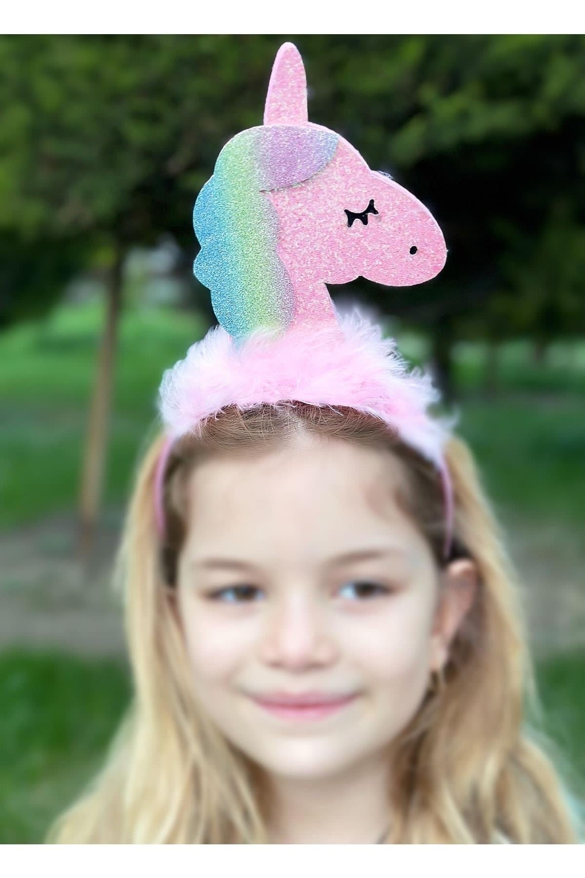 Trend Moda Dev Unicorn Simli Tüylü Özel Tasarım Doğum Günü Parti Tacı Çocuk Yetişkin Pembe Taç