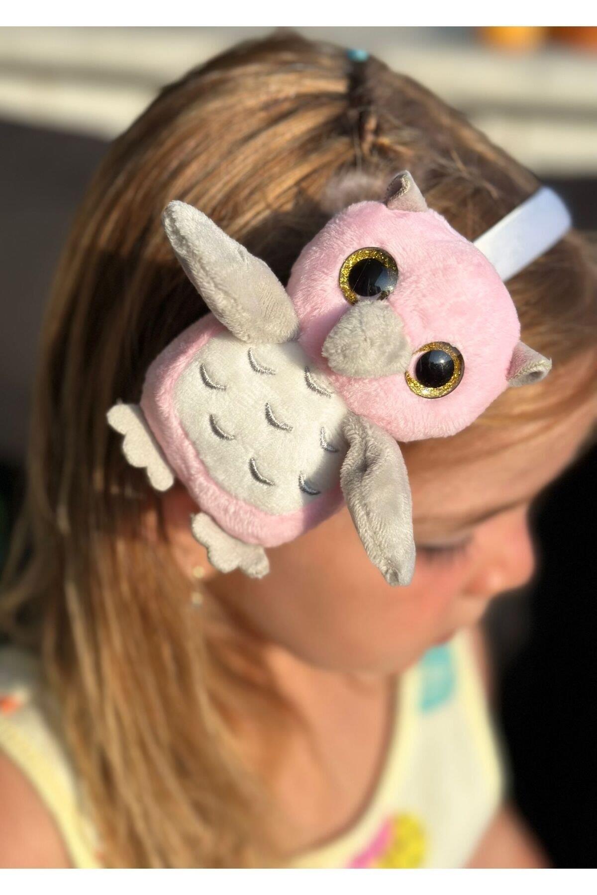 Trend moda lüks Sevimli peluş büyük baykuş oyuncaklı taç kadın çocuk tacı pembe