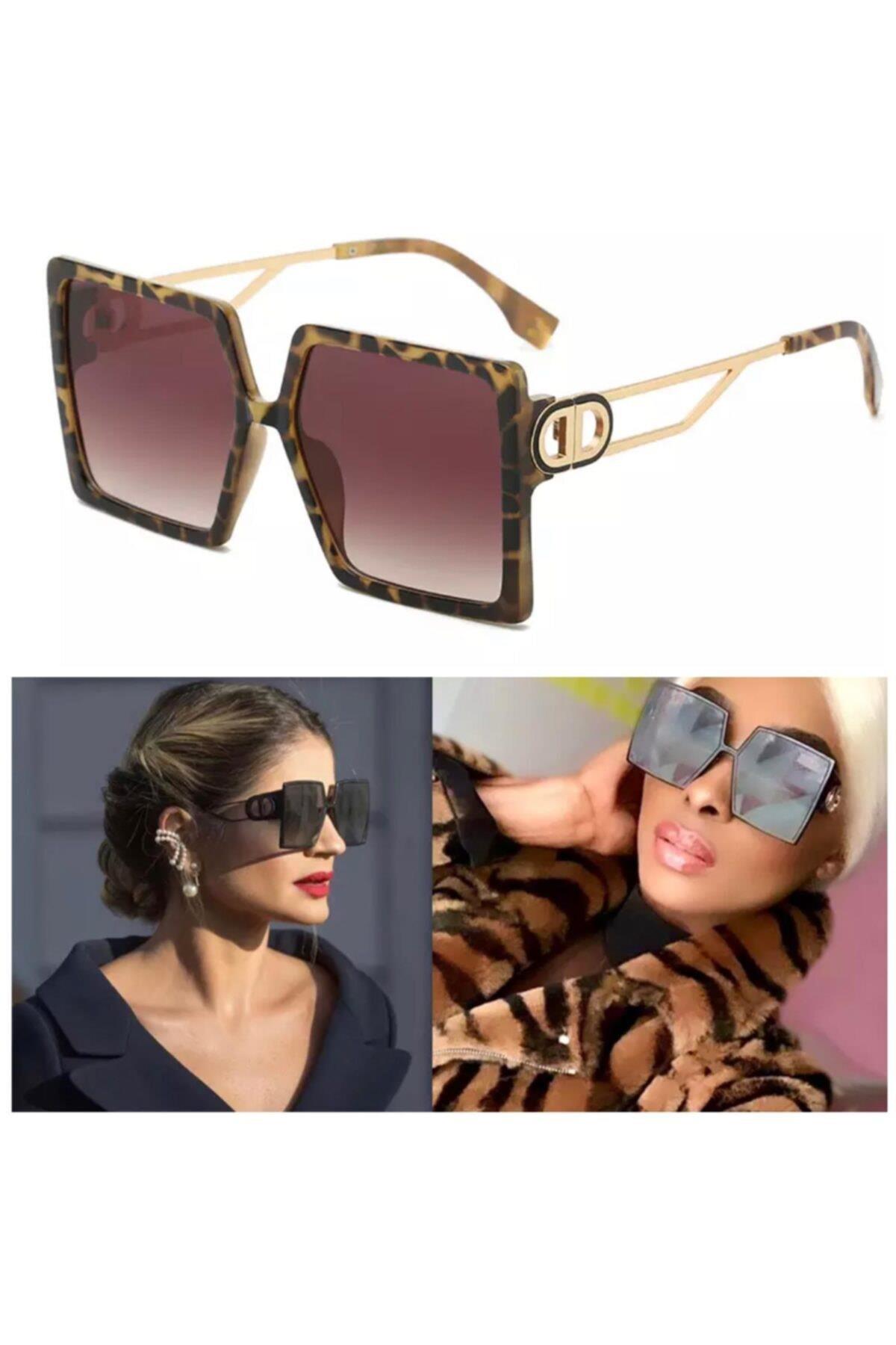 Trend Moda Marka Gold Metal Leopar Kahverengi Bayan Güneş Gözlüğü