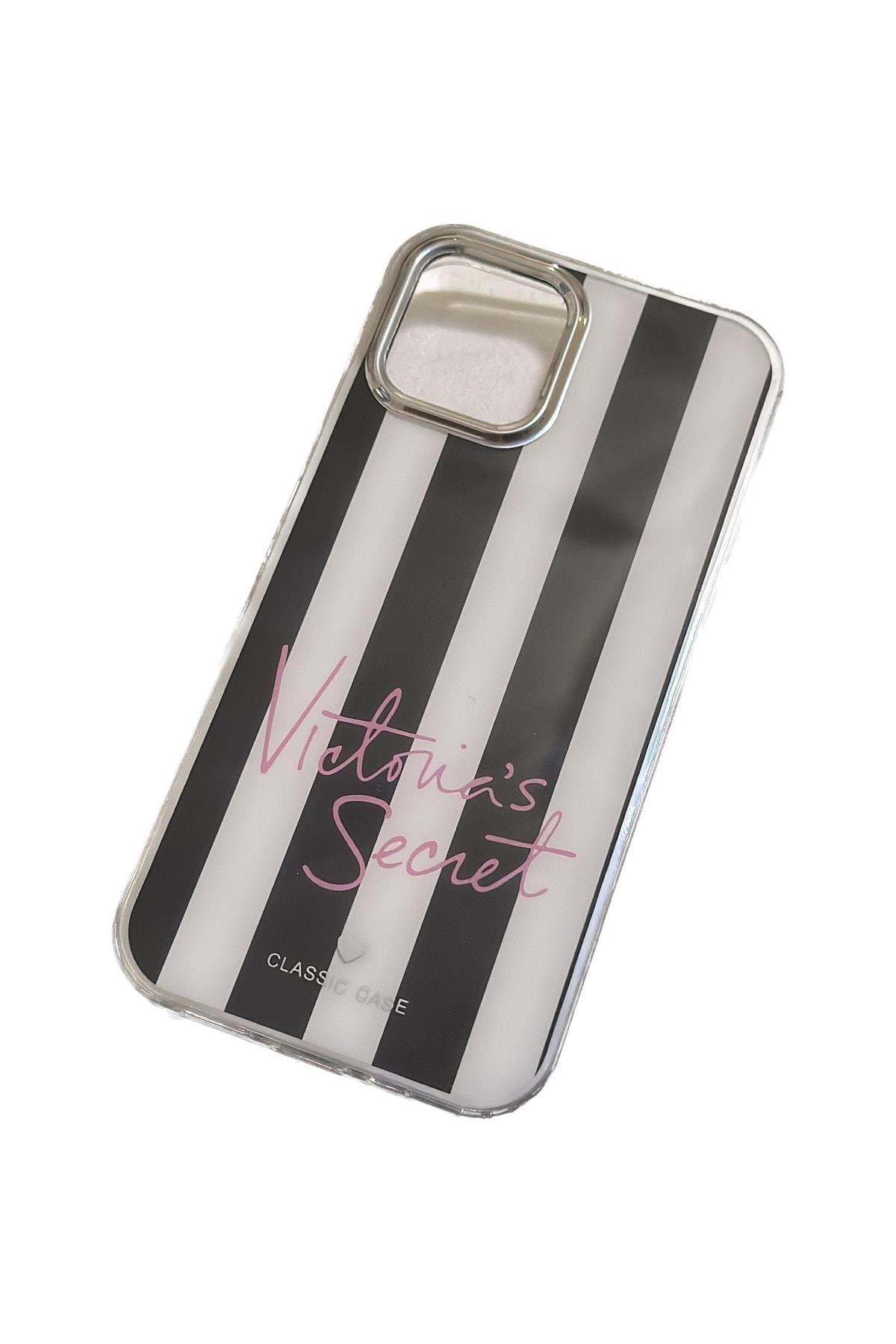 Trend Moda Victoria’s Secret Siyah Beyaz Çizgili Pembe Şeffaf Telefon Kılıfı Kapak Iphone 12 Pro