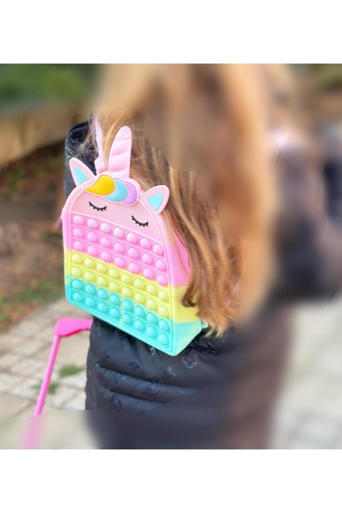 Yeni Moda Trend Pop It Popit Unicorn Gökkuşağı Renkli Büyük Sırt Çantası Kreş Okul Çanta