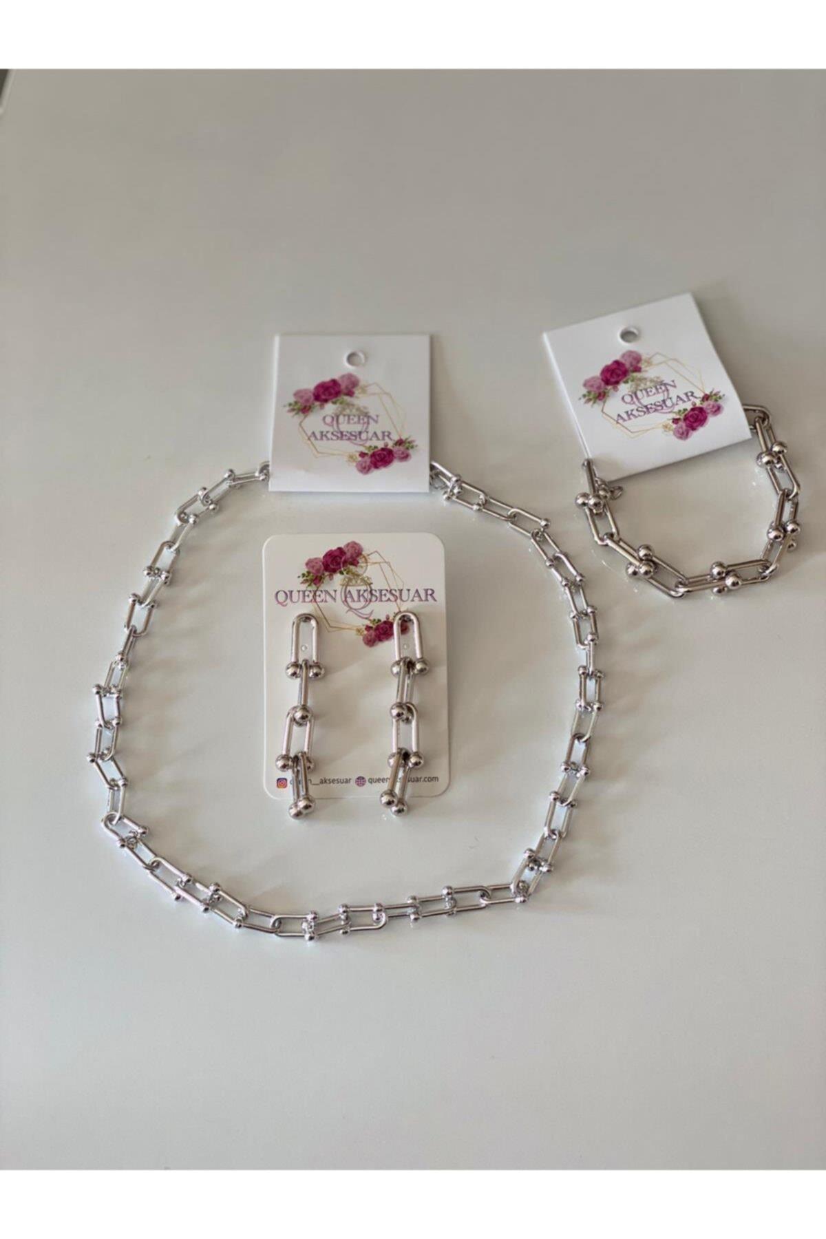 Yeni Trend Moda Tiffany Model Zincir Bileklik Kolye Küpe Kararmaz Set