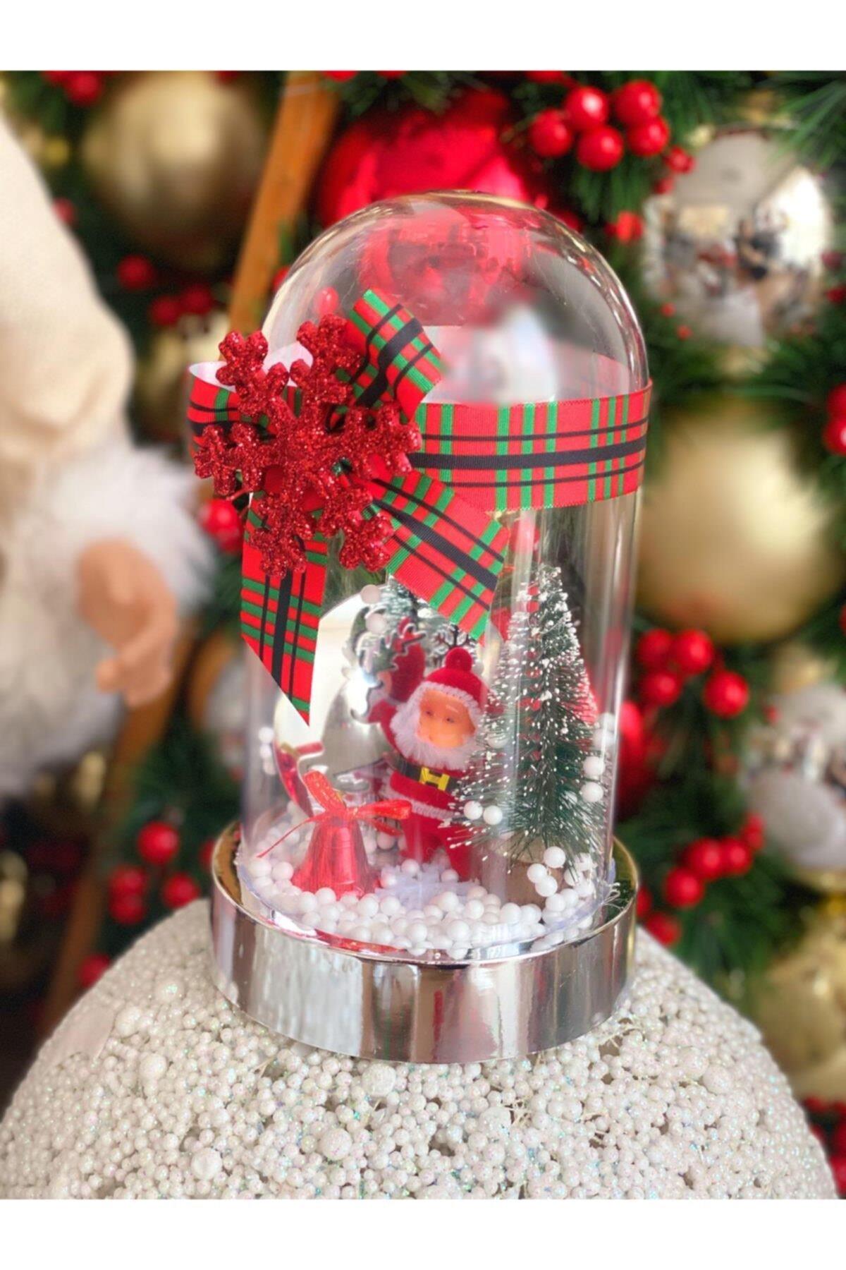 Yılbaşı Christmas Lüks Noel Baba Kar Küresi Çam Ağaç Geyik Dekorasyon Hediyelik Gümüş Kırmızı